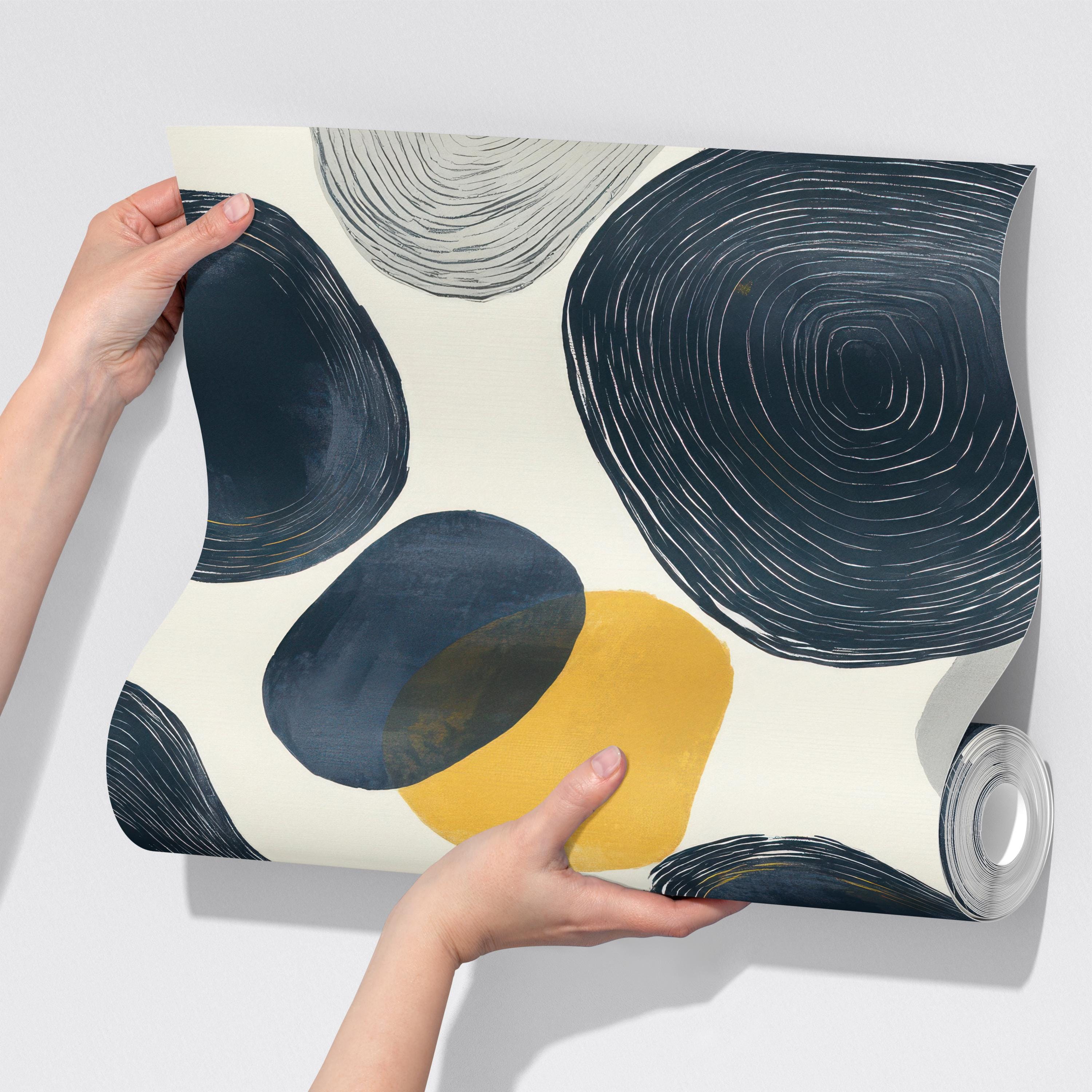 Modern Navy and Mustard Circle Wallpaper