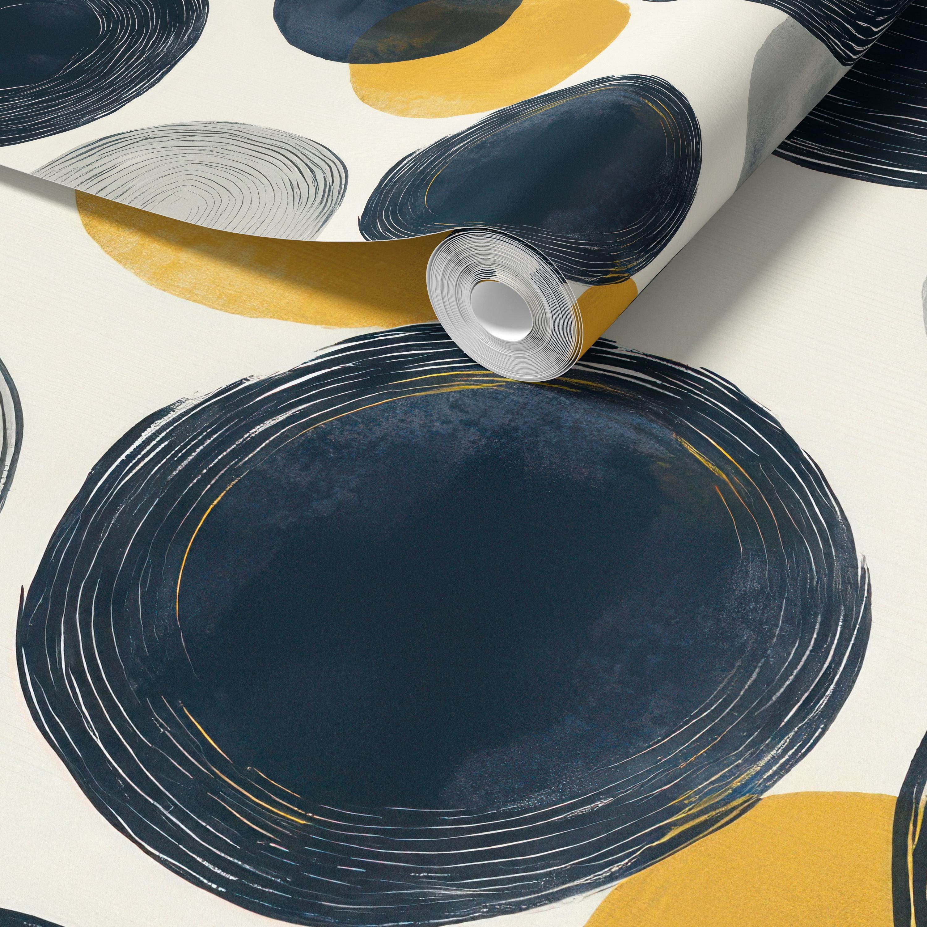 Modern Navy and Mustard Circle Wallpaper