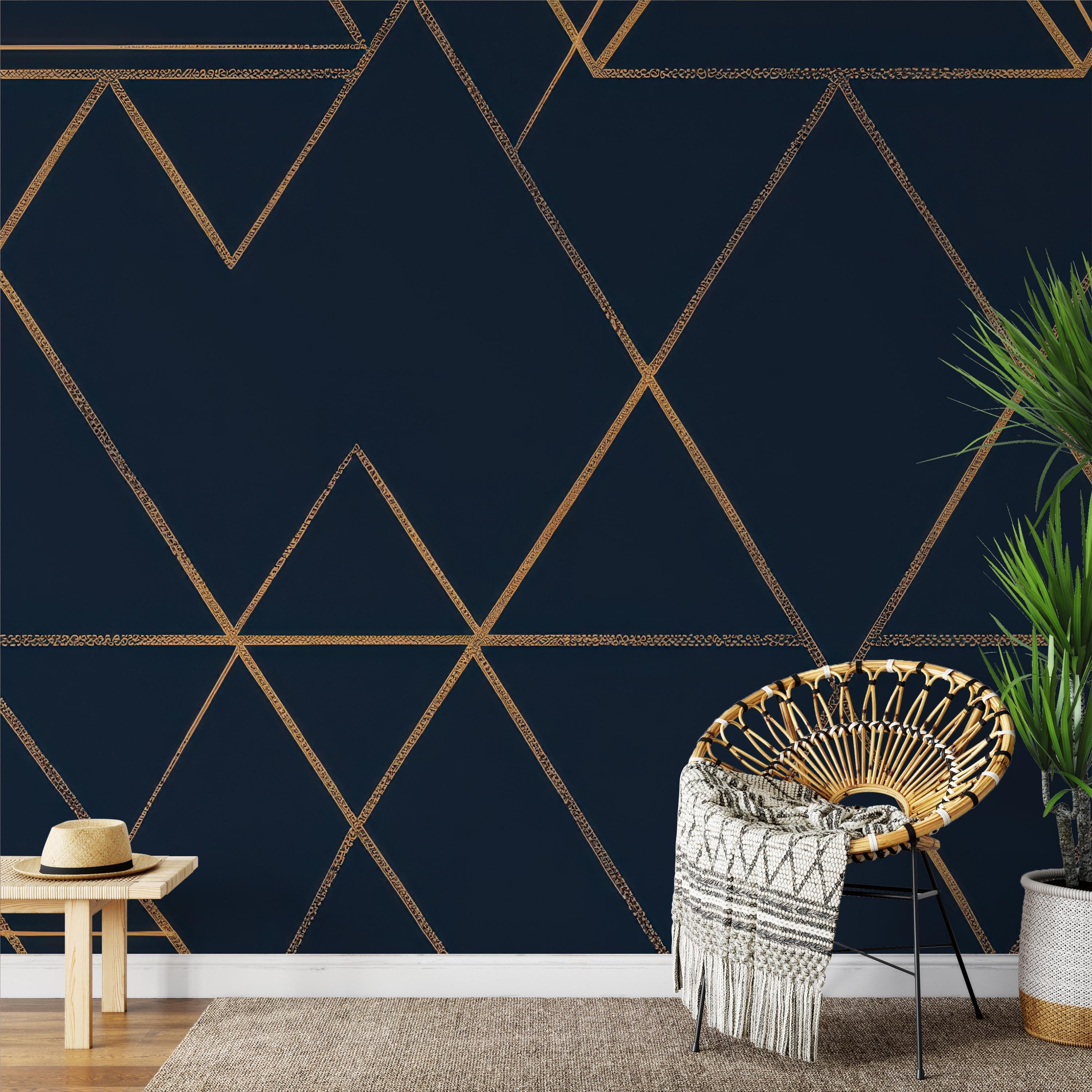 Luxury Navy Blue Geometric Wallpaper