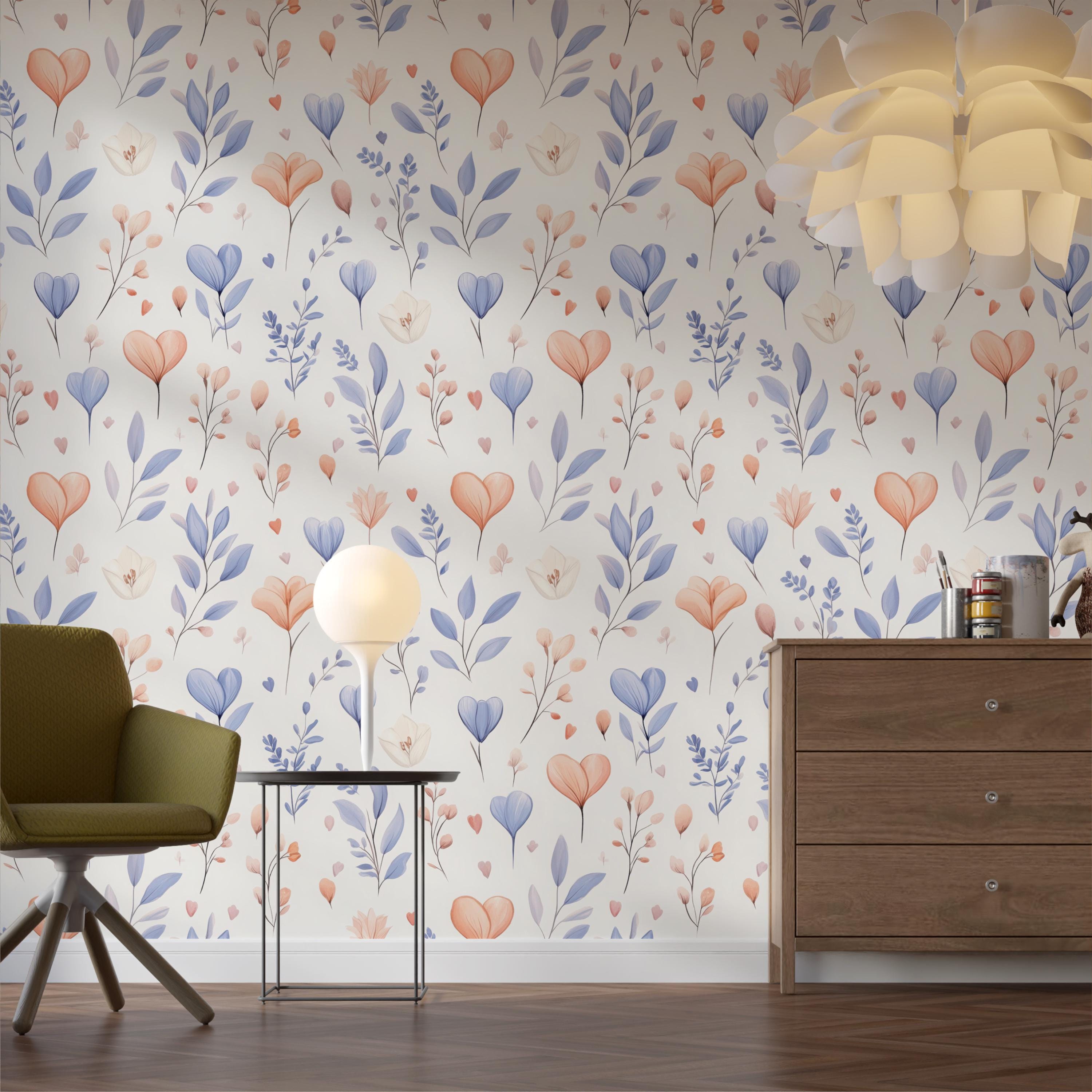 Romantic Botanical Pastel Heart Wallpaper
