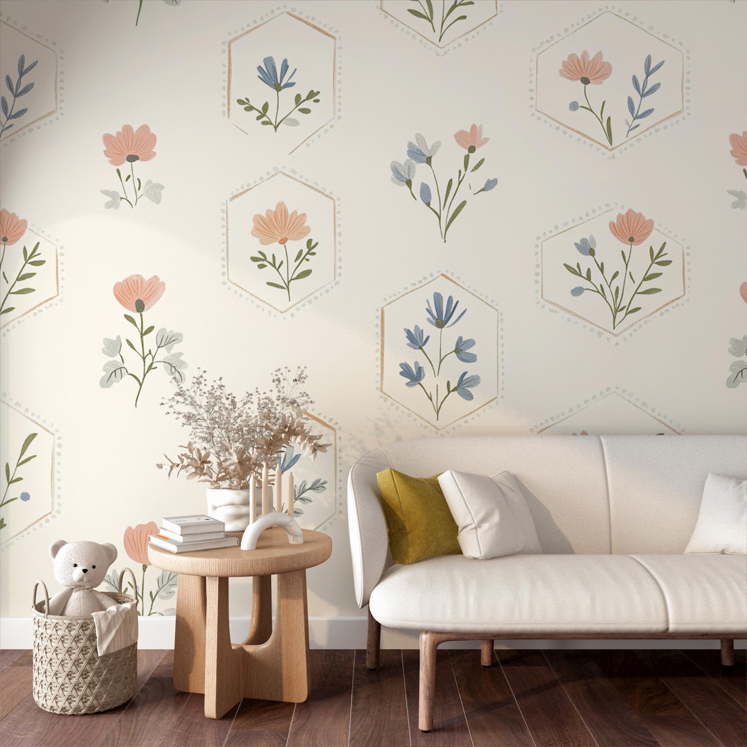 Hexagon Frame Floral Wallpaper