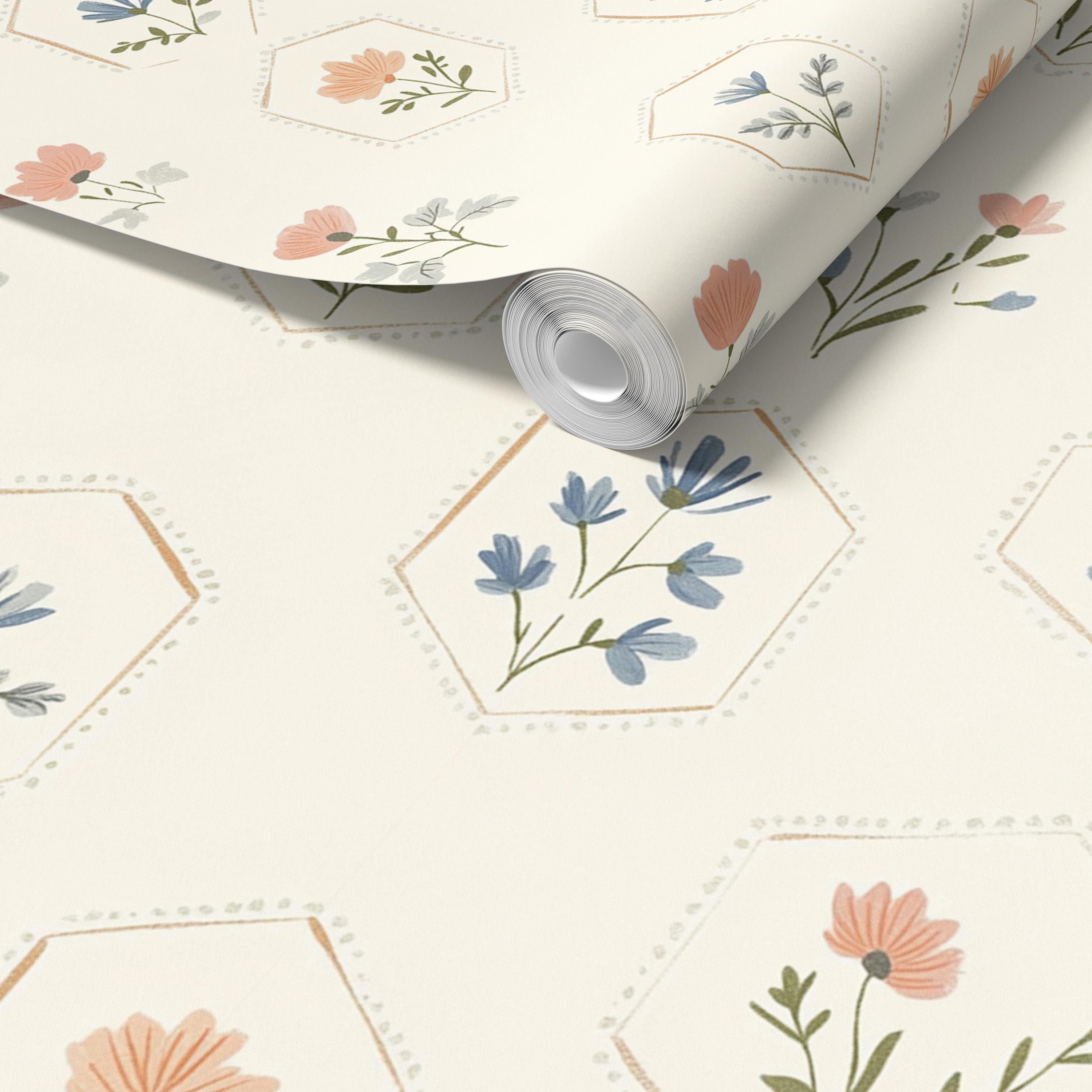 Hexagon Frame Floral Wallpaper