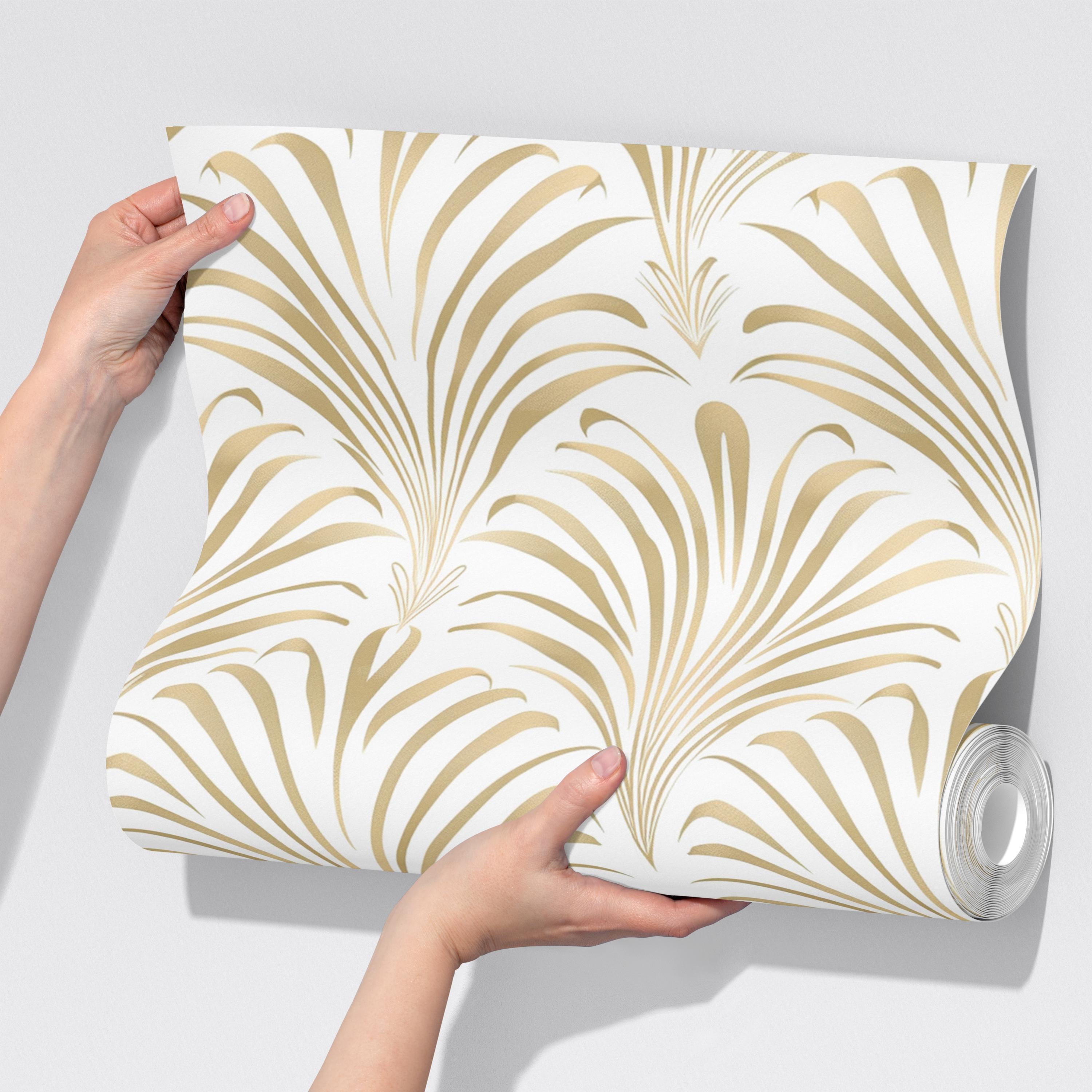 White and Gold Palm Fan Art Wallpaper