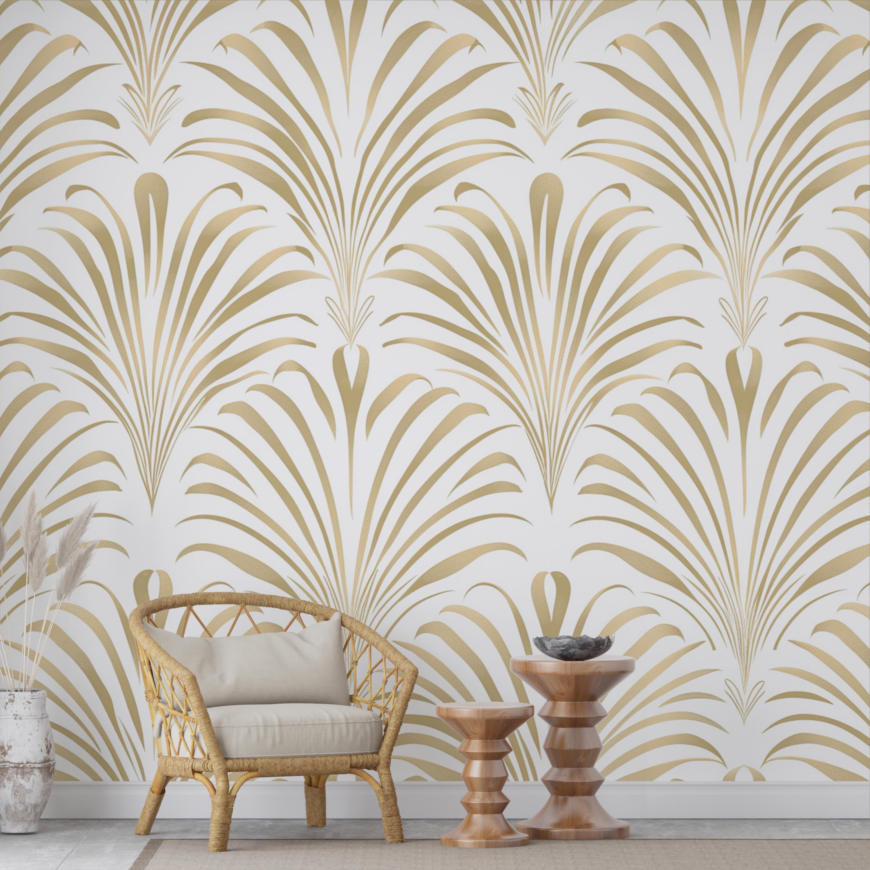 White and Gold Palm Fan Art Wallpaper