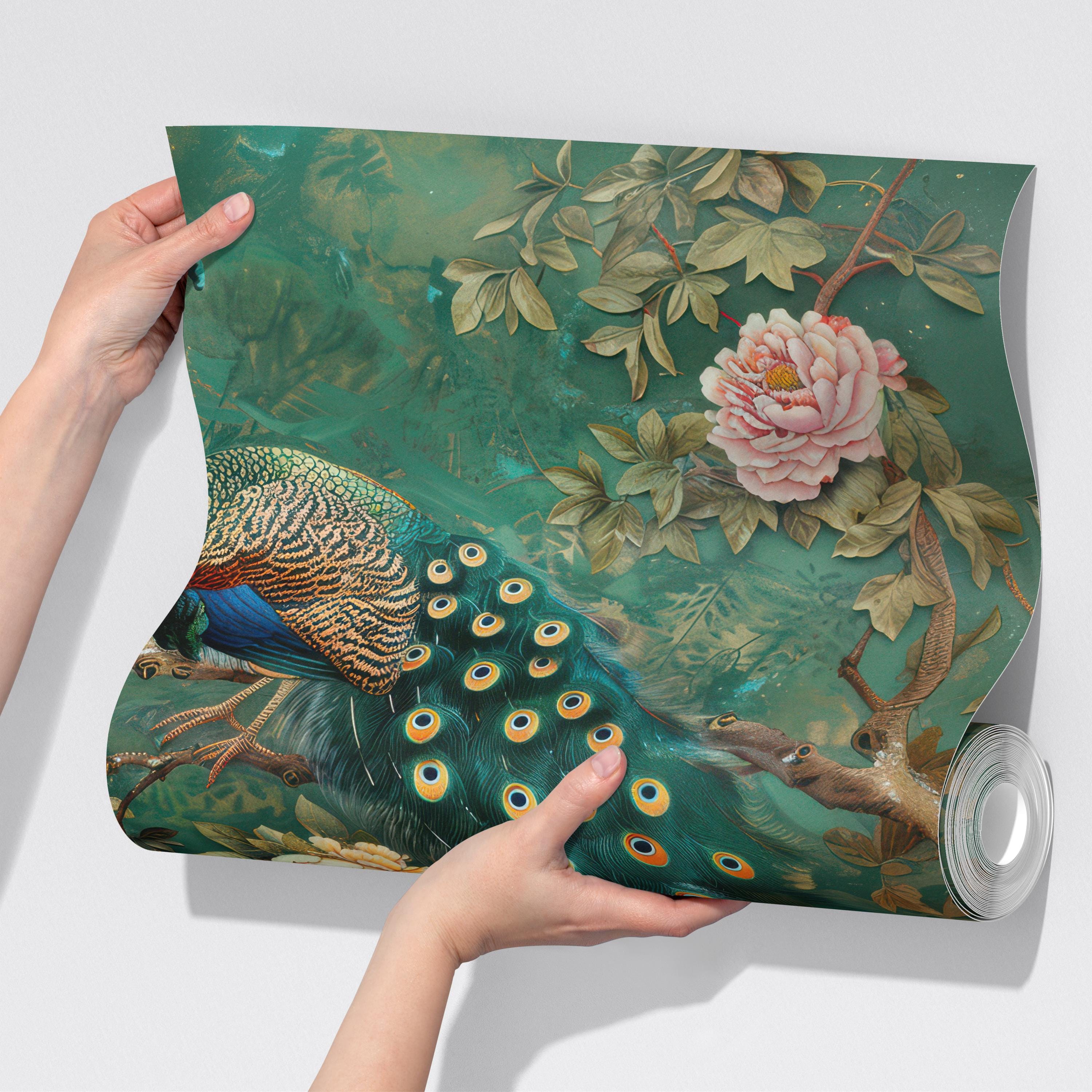 Elegant Vintage Peacock and Floral Wallpaper