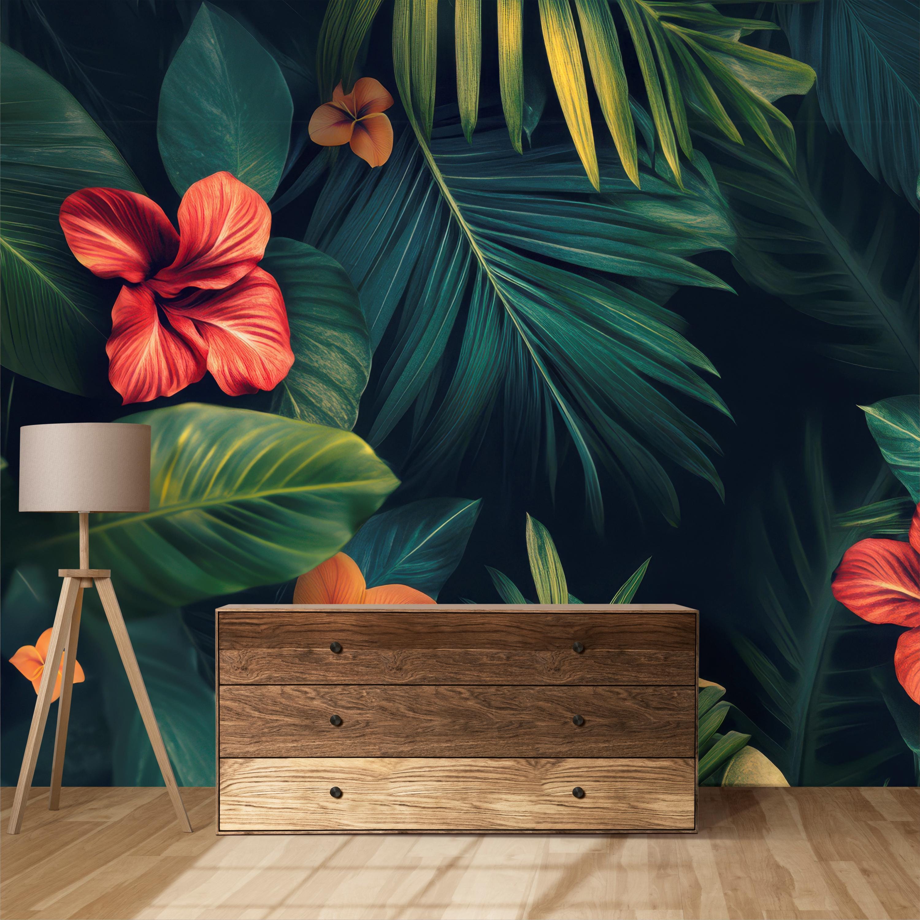 Tropical Dark Botanical Wallpaper