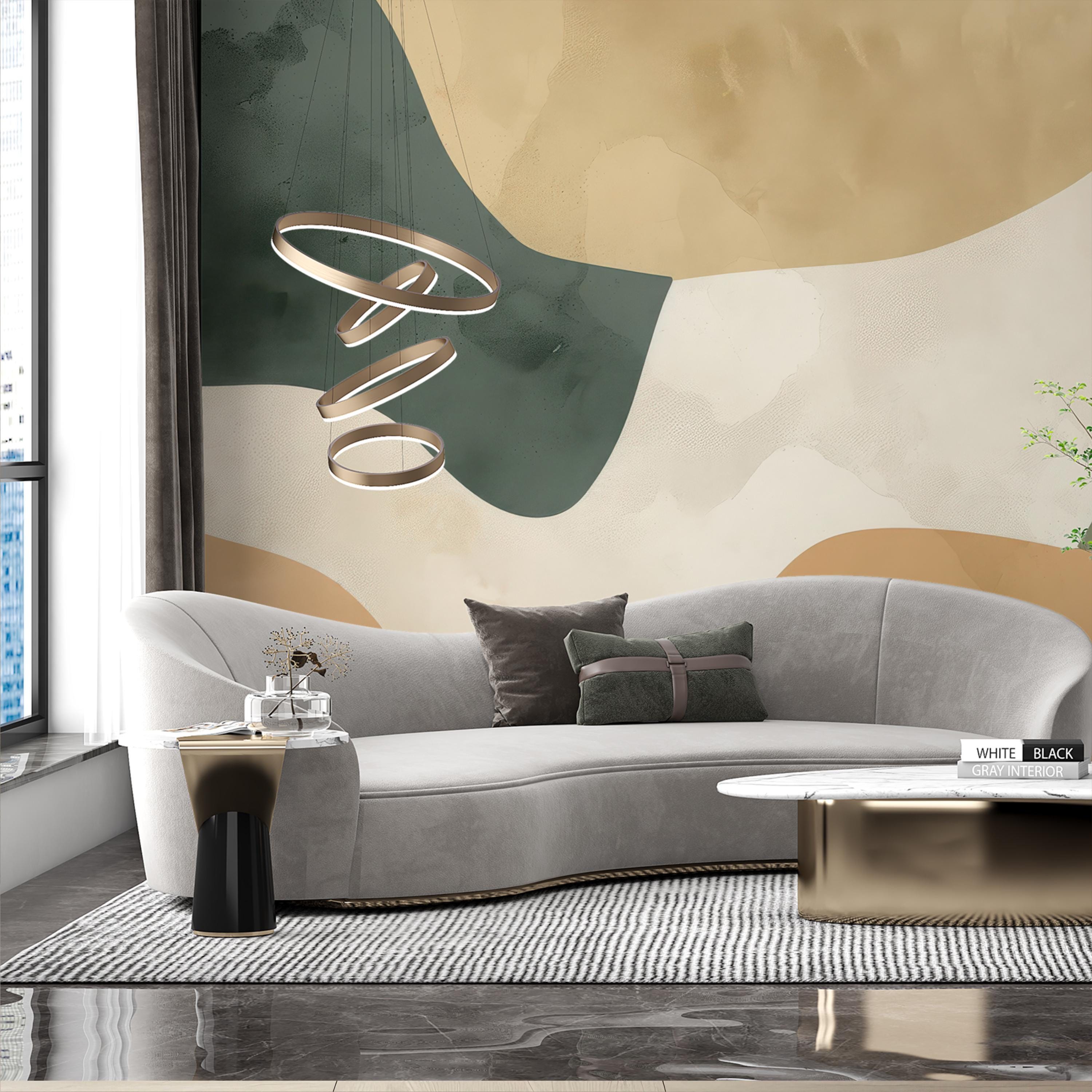 Abstract Beige and Olive Flowing Wallpaper