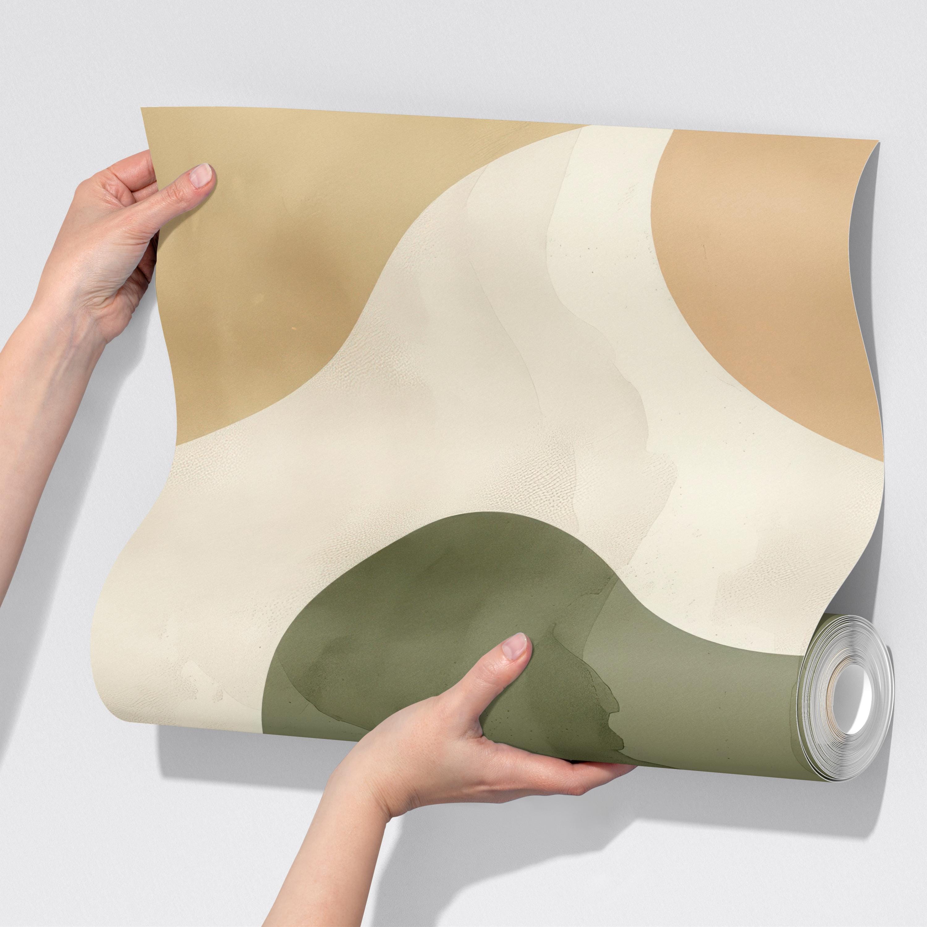 Abstract Beige and Olive Flowing Wallpaper