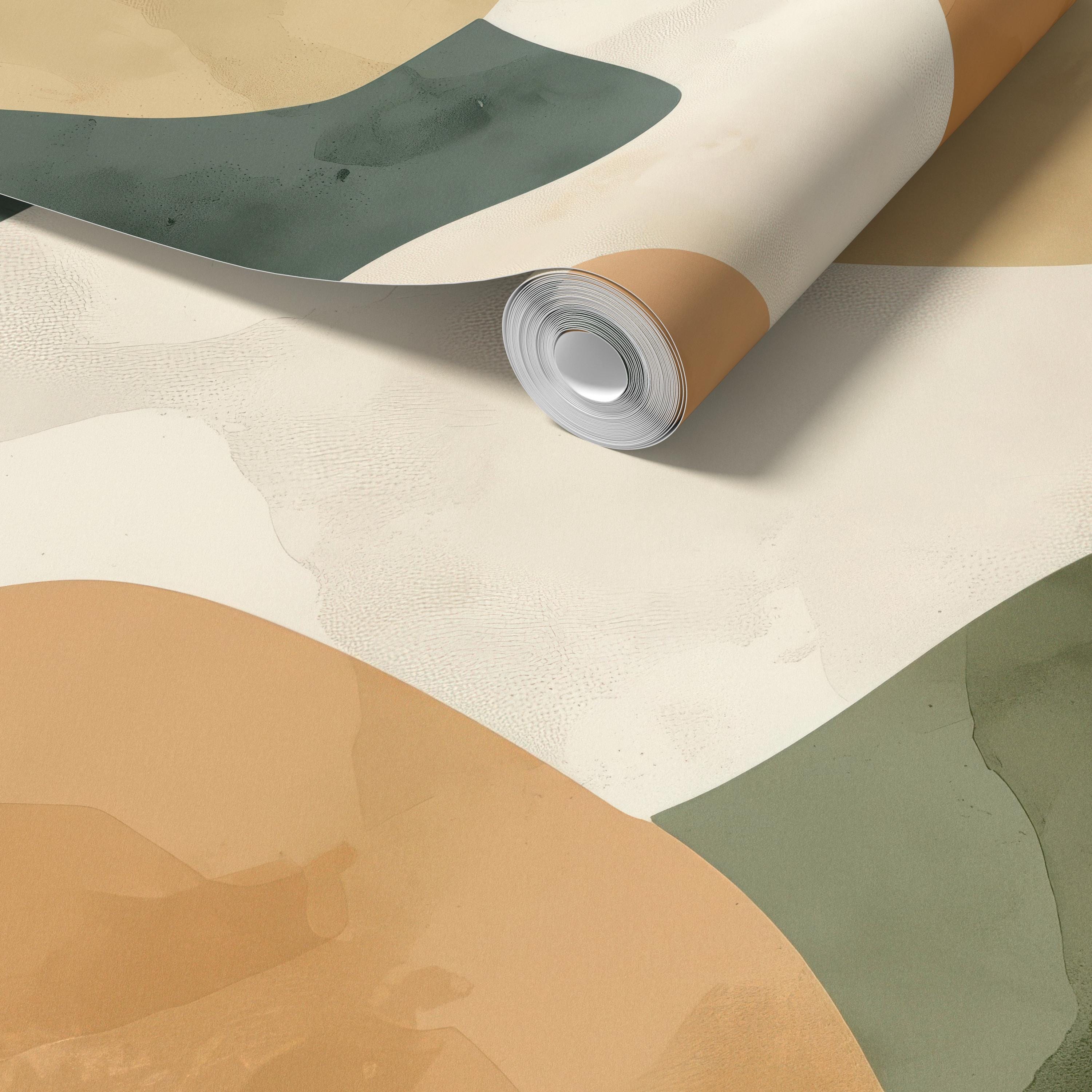 Abstract Beige and Olive Flowing Wallpaper