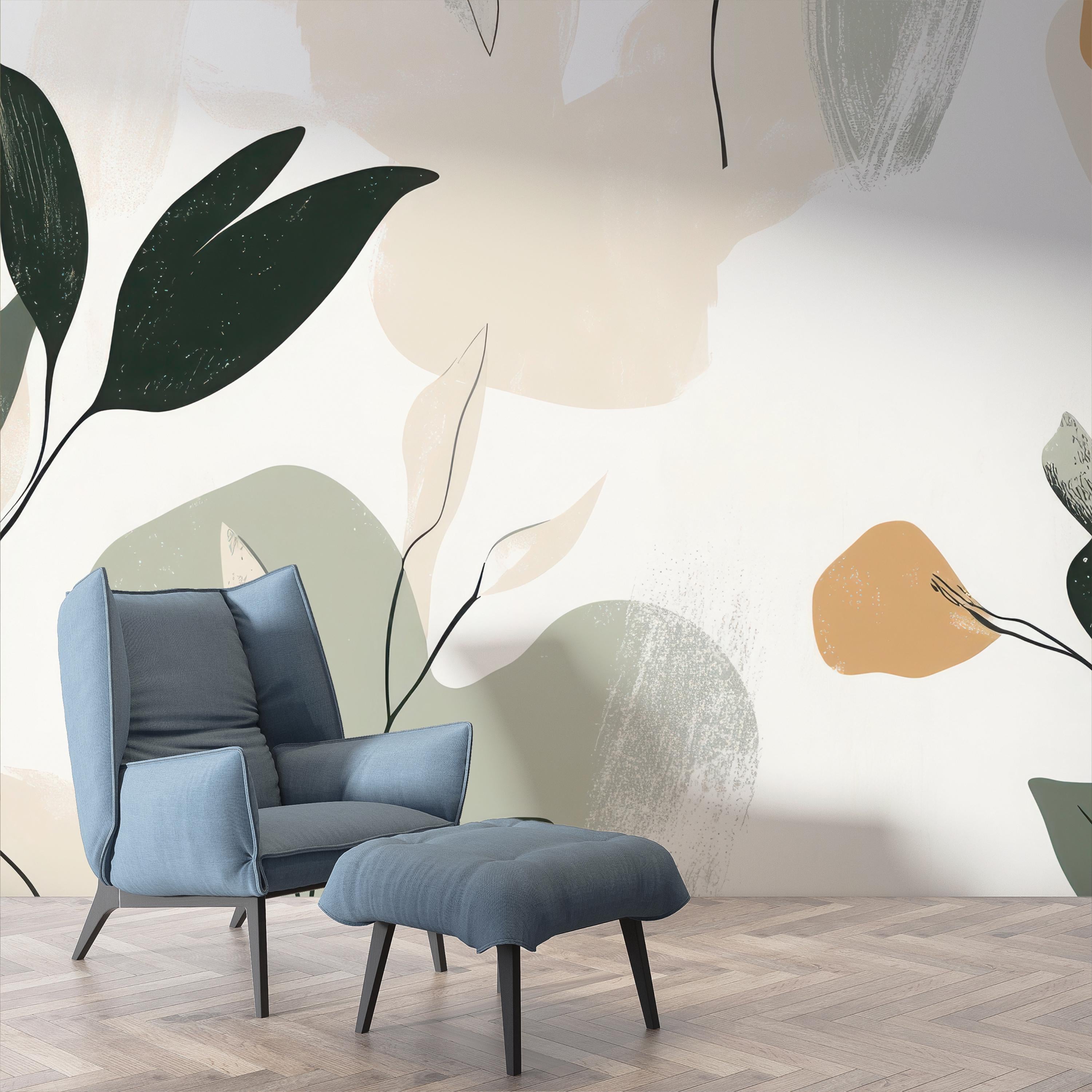 Minimalist Soft Sage Leaf Wallpaper