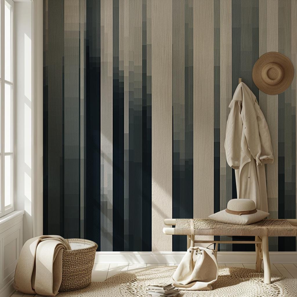 Modern Geometric Pixel Stripe Wallpaper