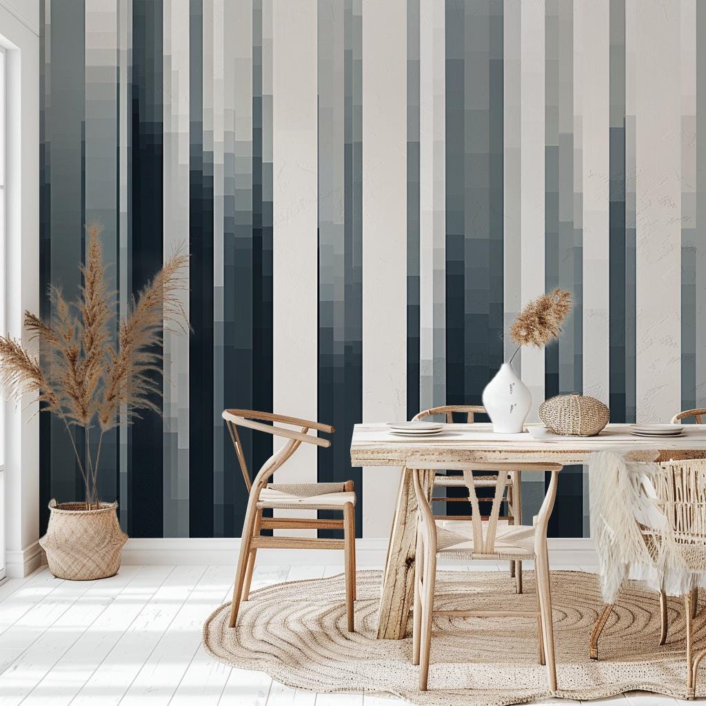 Modern Geometric Pixel Stripe Wallpaper