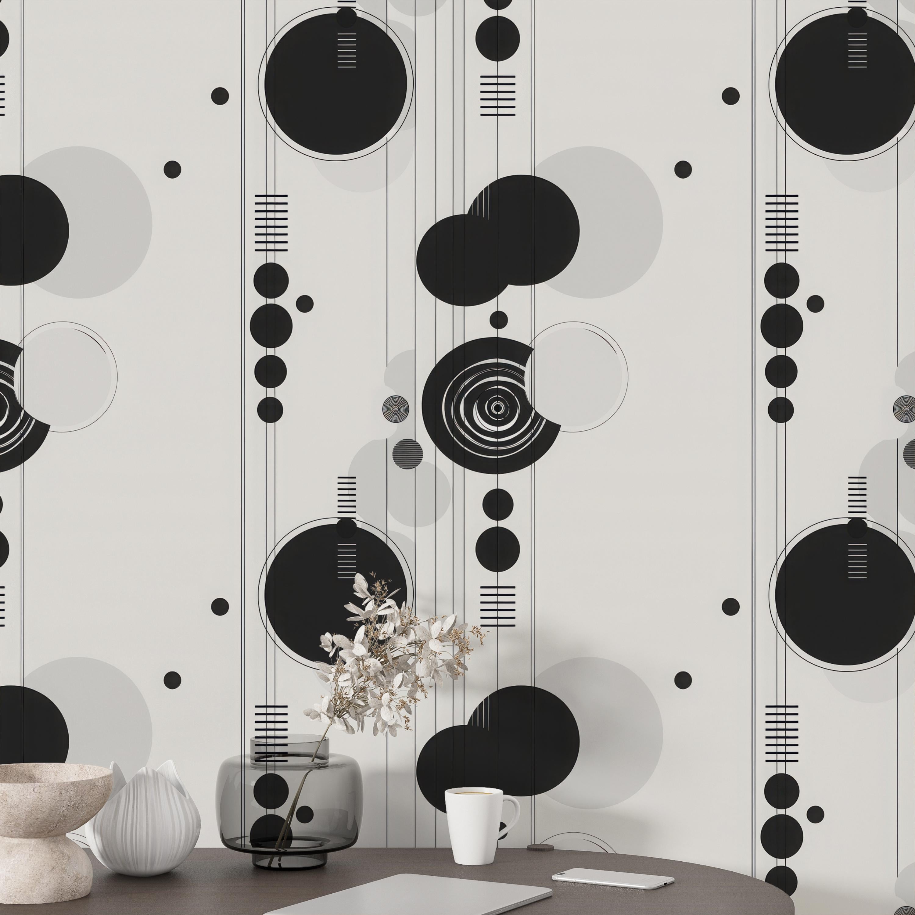 Black and White Geometric Circle Line Wallpaper