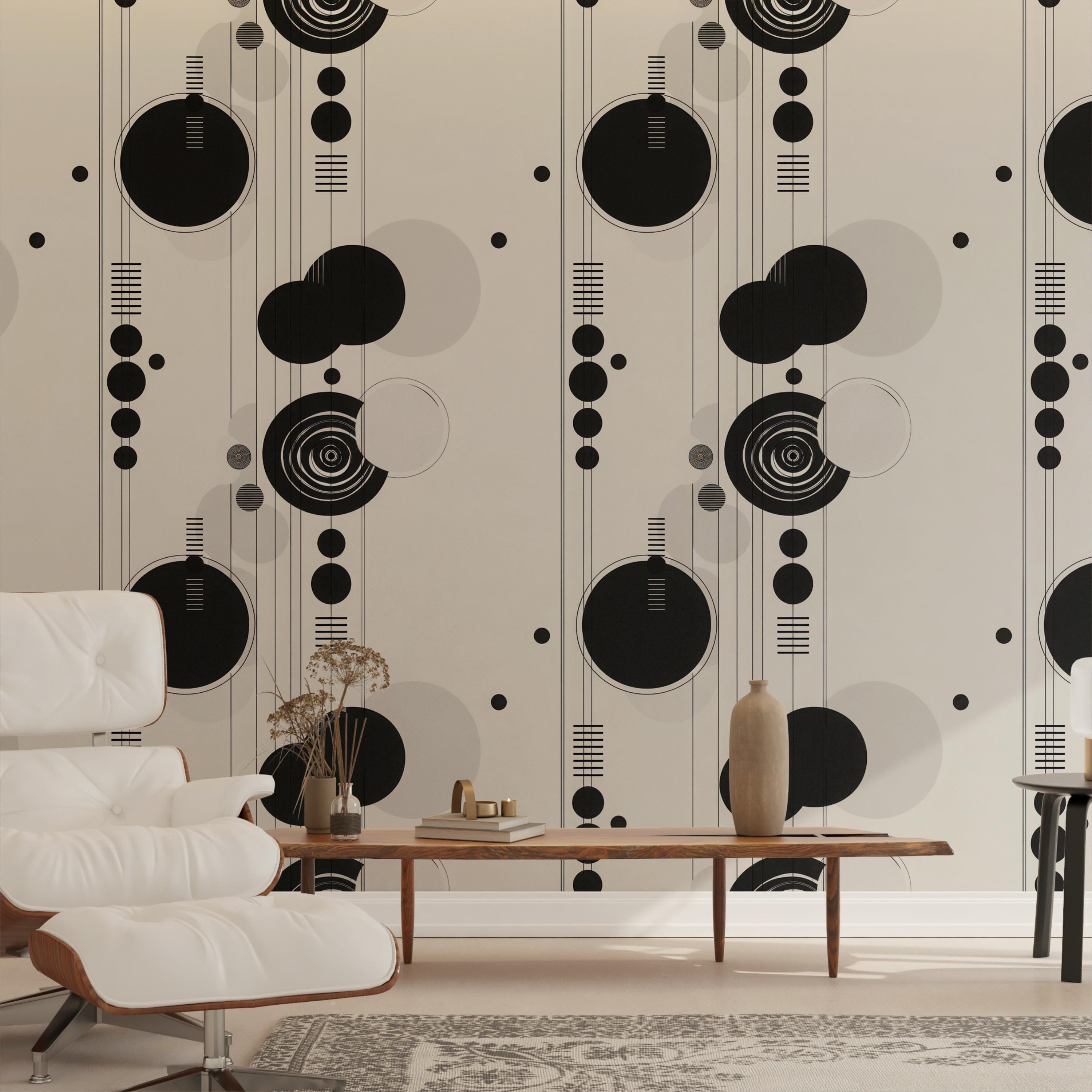 Black and White Geometric Circle Line Wallpaper