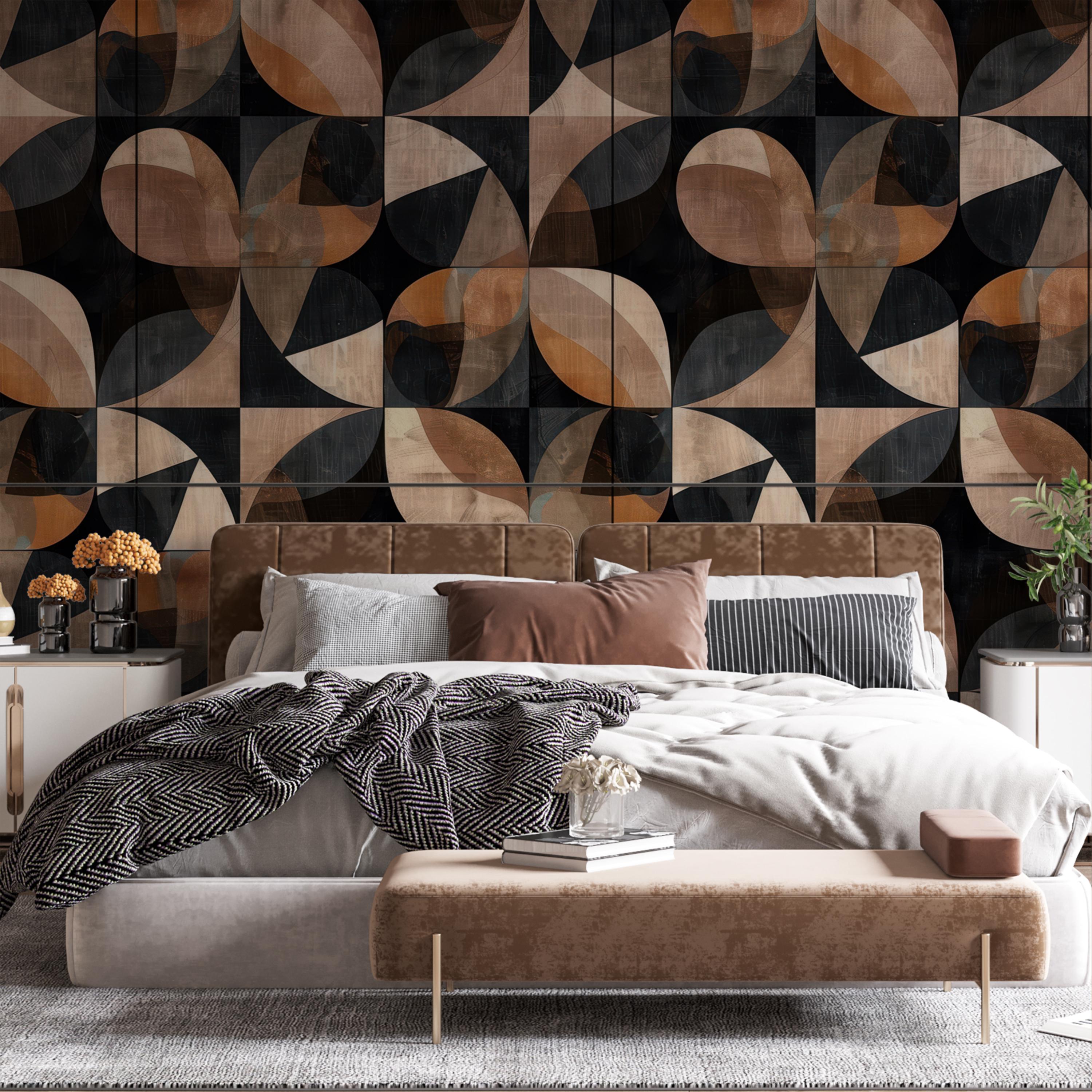 Retro Brown and Black Geometric Wallpaper