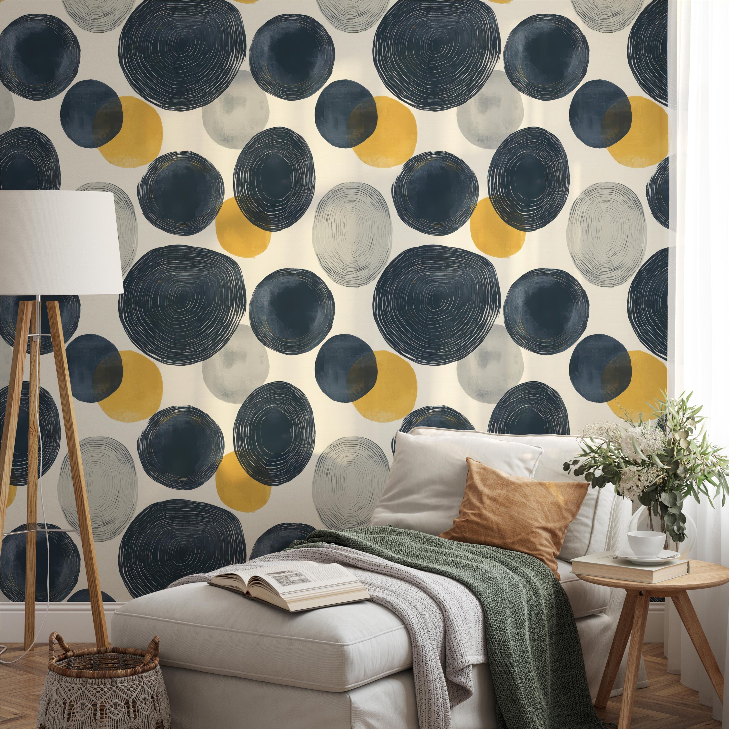 Modern Navy and Mustard Circle Wallpaper