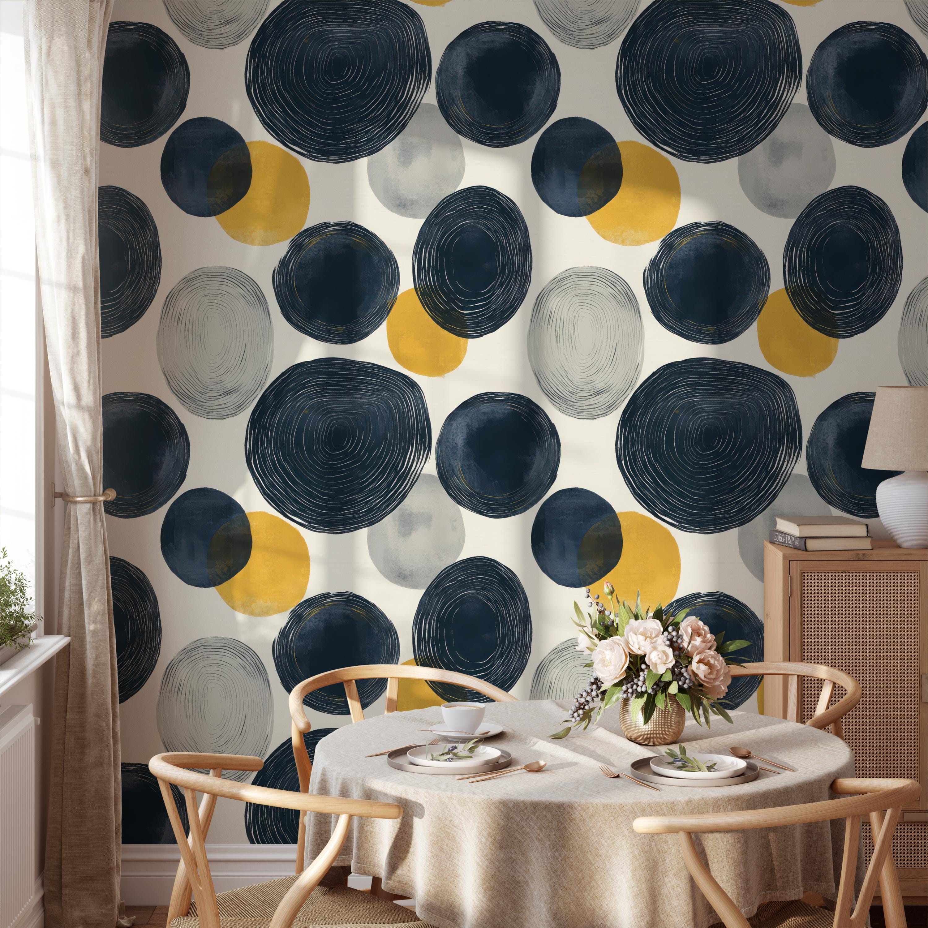 Modern Navy and Mustard Circle Wallpaper