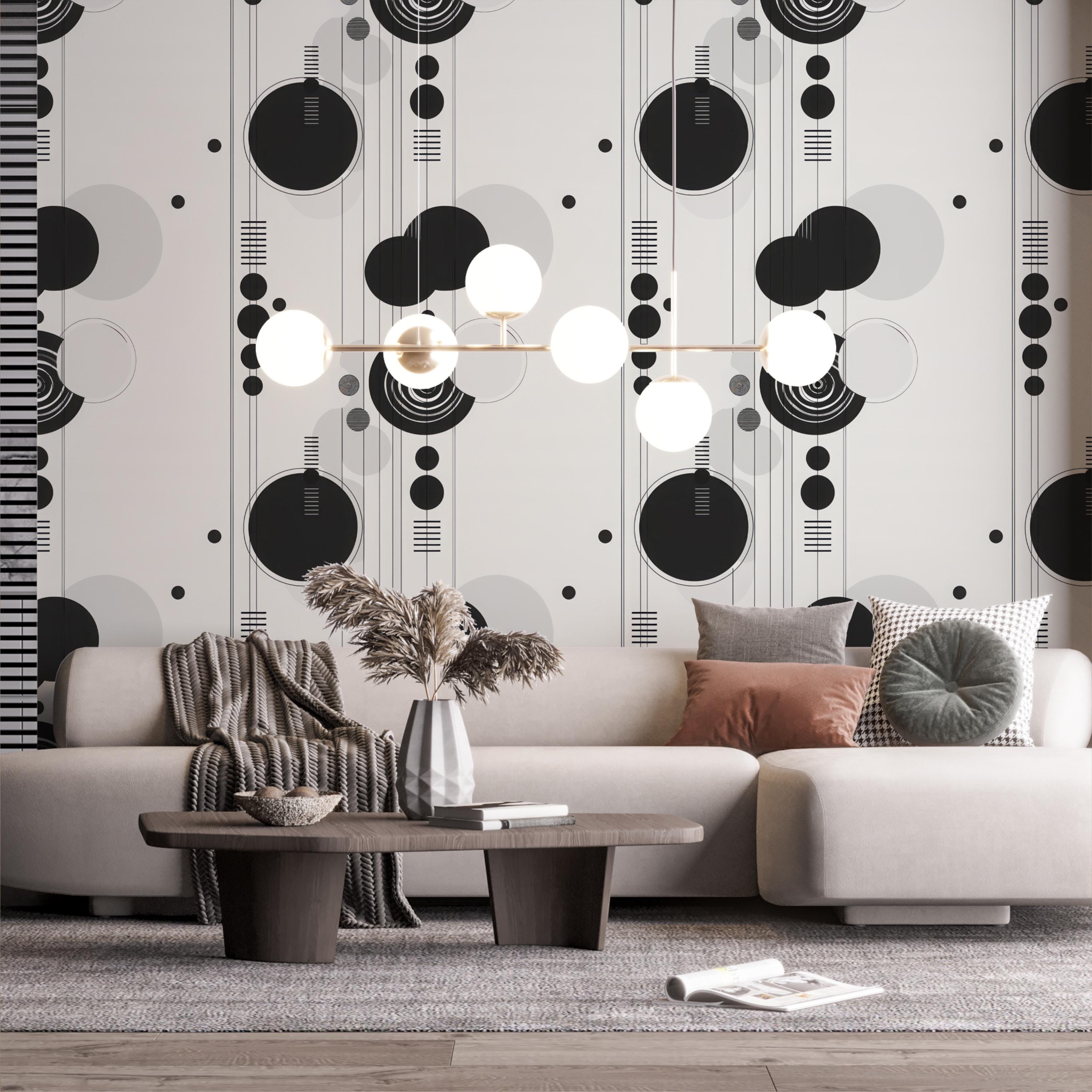 Black and White Geometric Circle Line Wallpaper