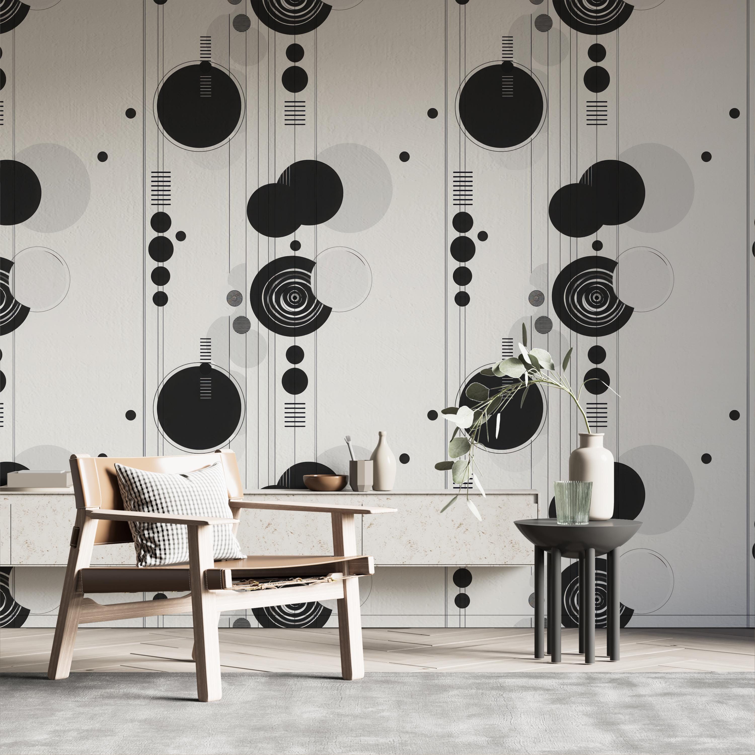 Black and White Geometric Circle Line Wallpaper