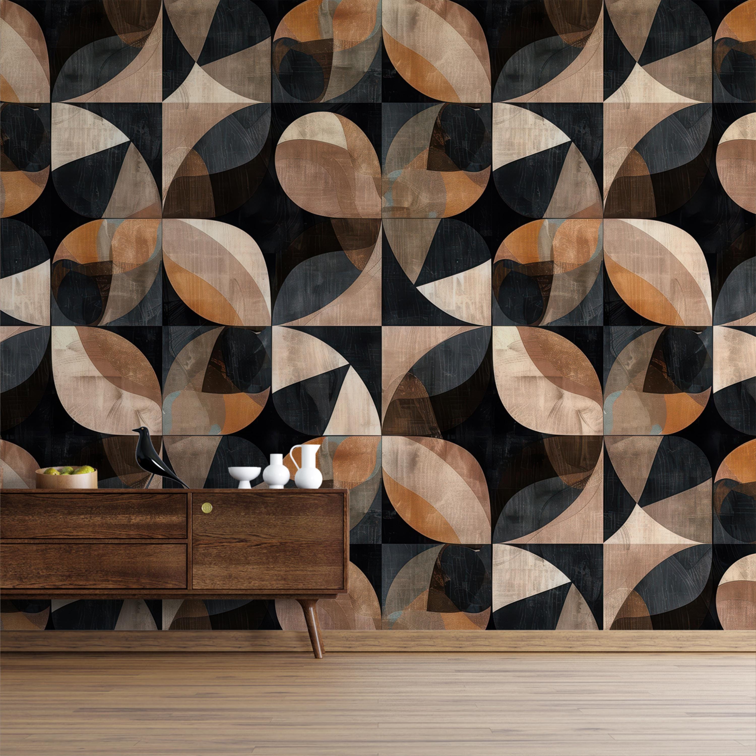 Retro Brown and Black Geometric Wallpaper