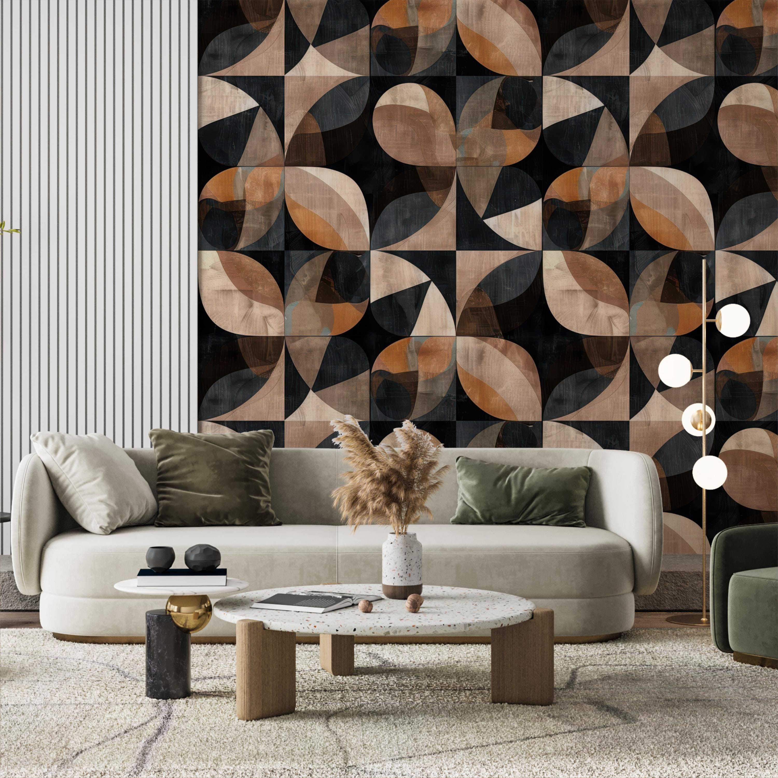 Retro Brown and Black Geometric Wallpaper