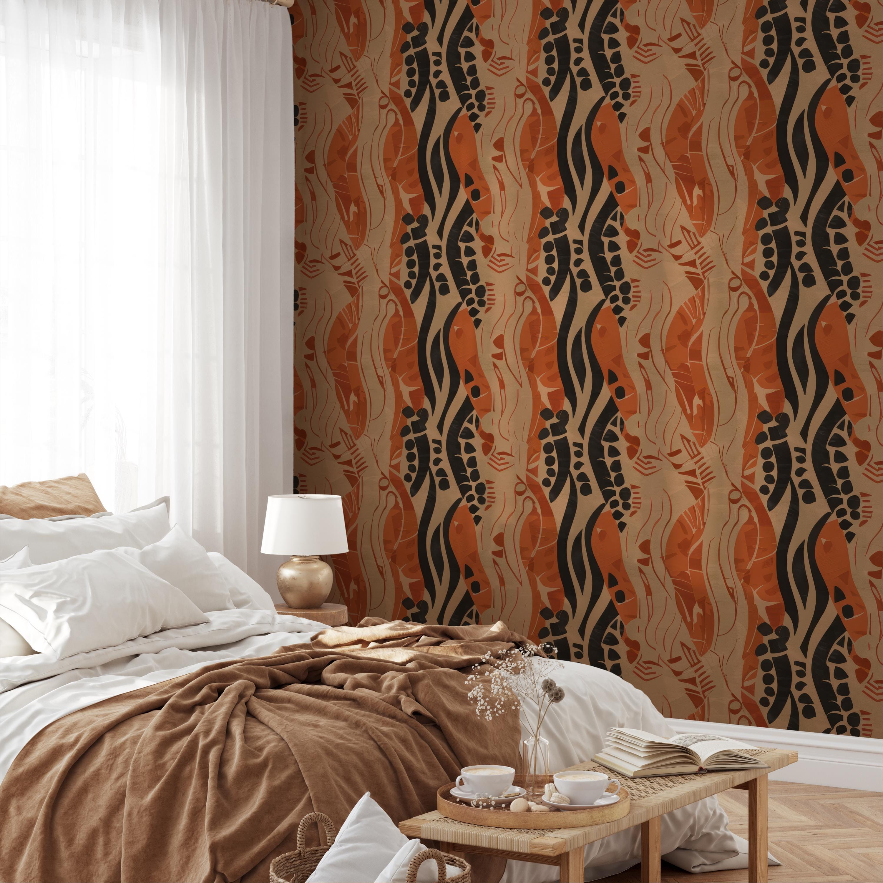 Orange and Black Tribal Wallpaper