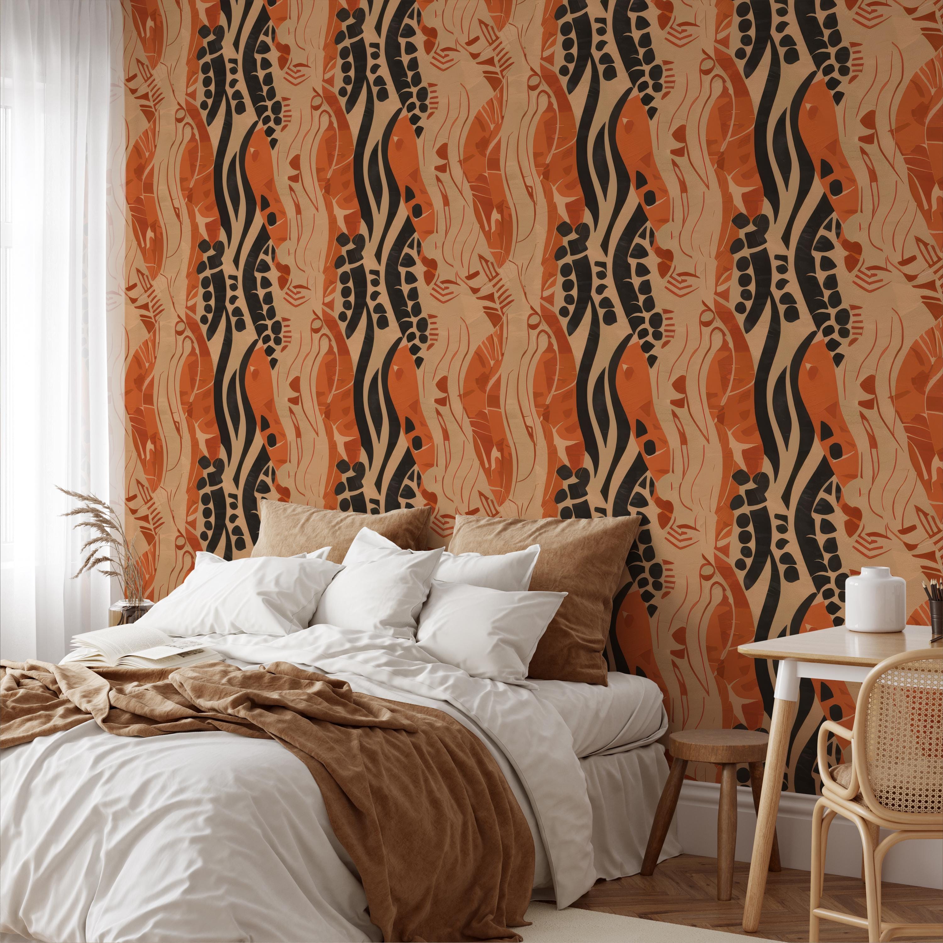 Orange and Black Tribal Wallpaper