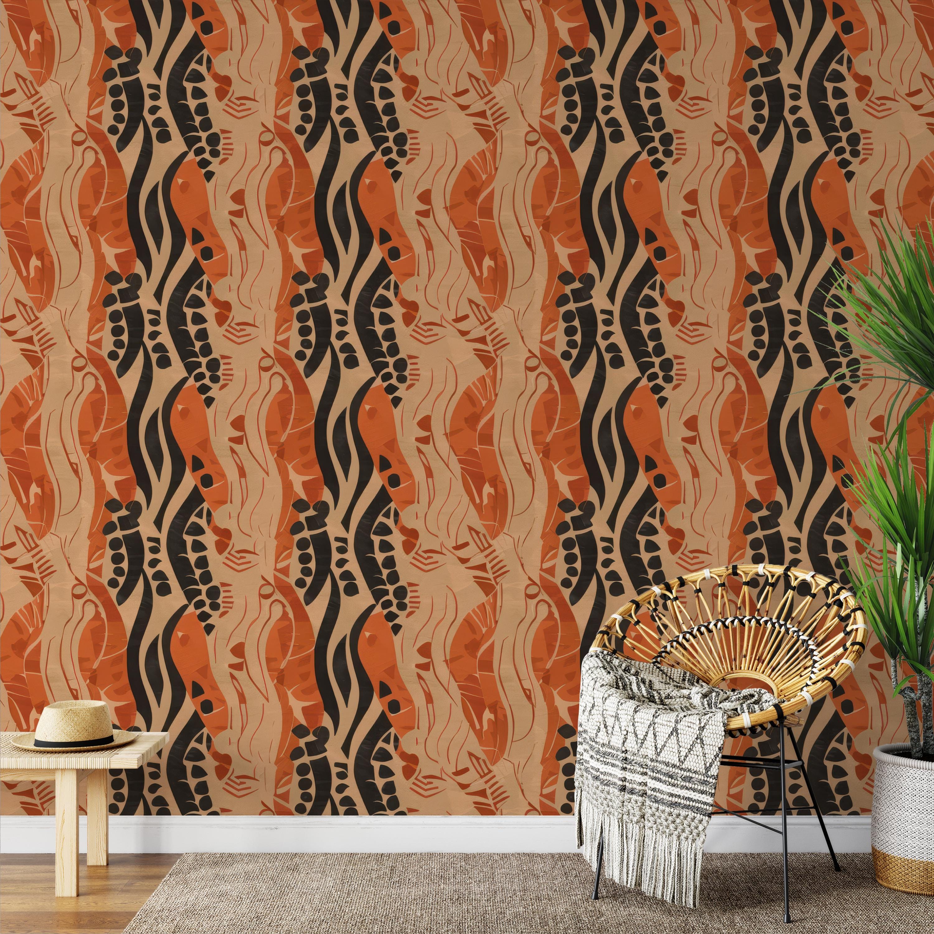 Orange and Black Tribal Wallpaper