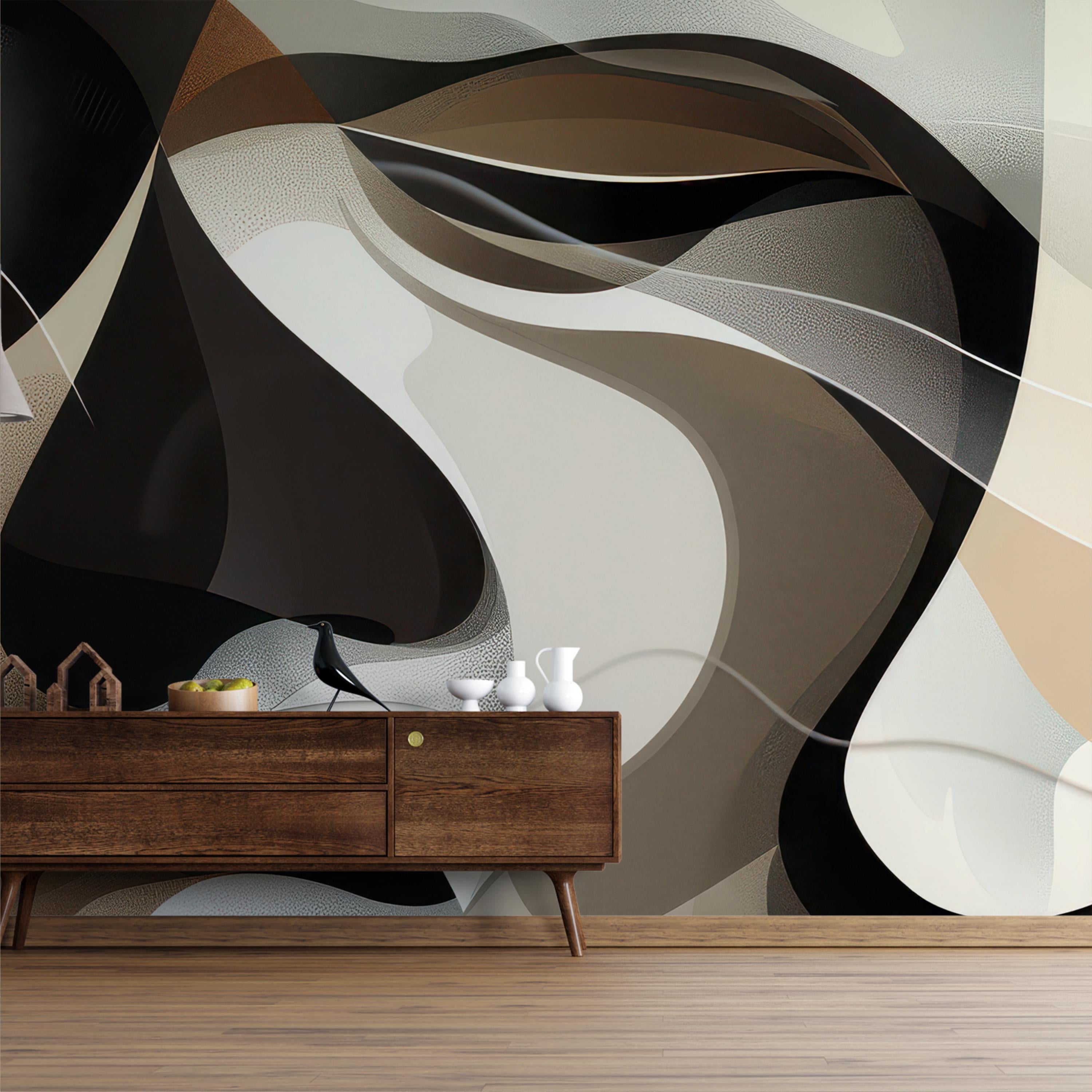 Soft Flowing Beige and Brown Abstract Wallpaper