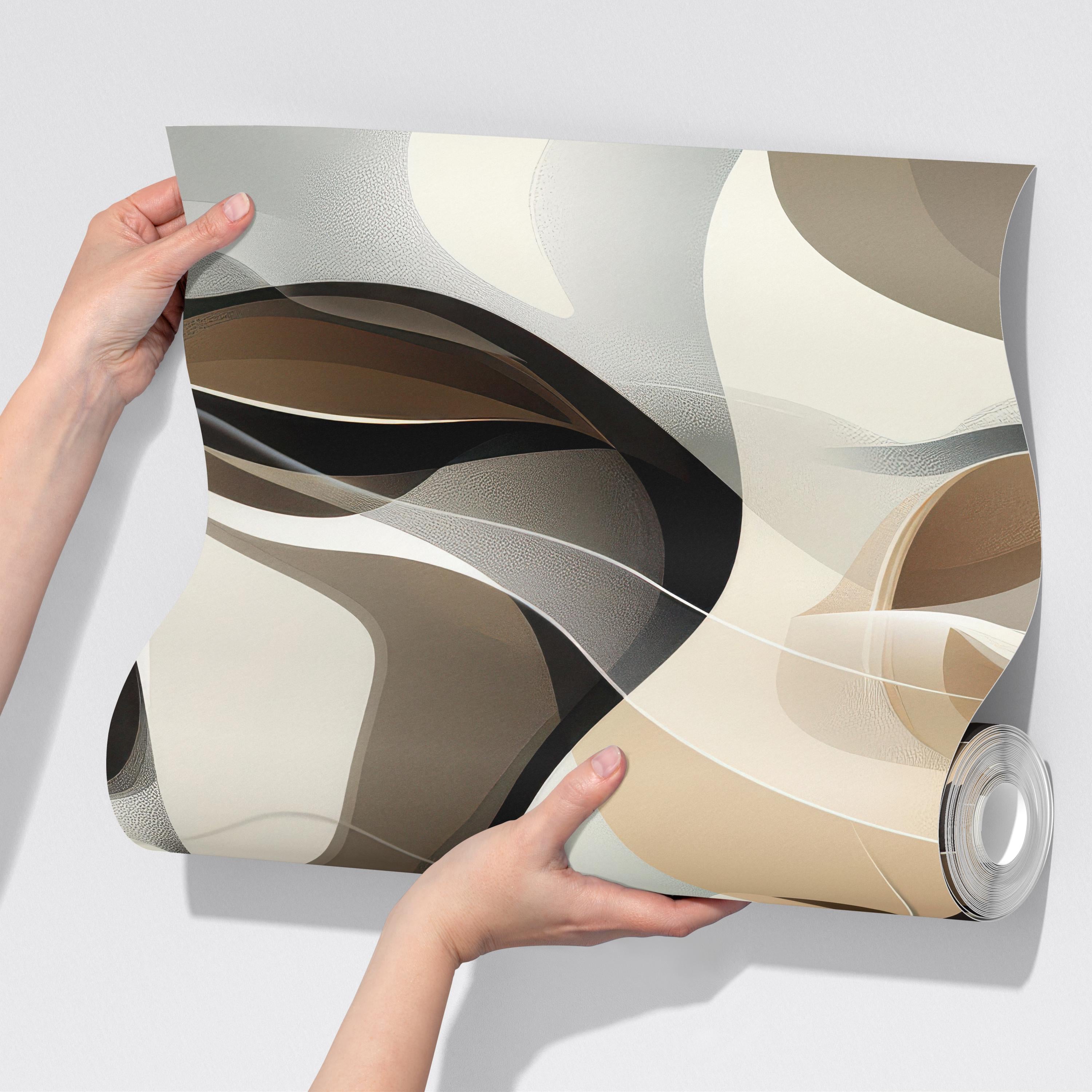 Soft Flowing Beige and Brown Abstract Wallpaper