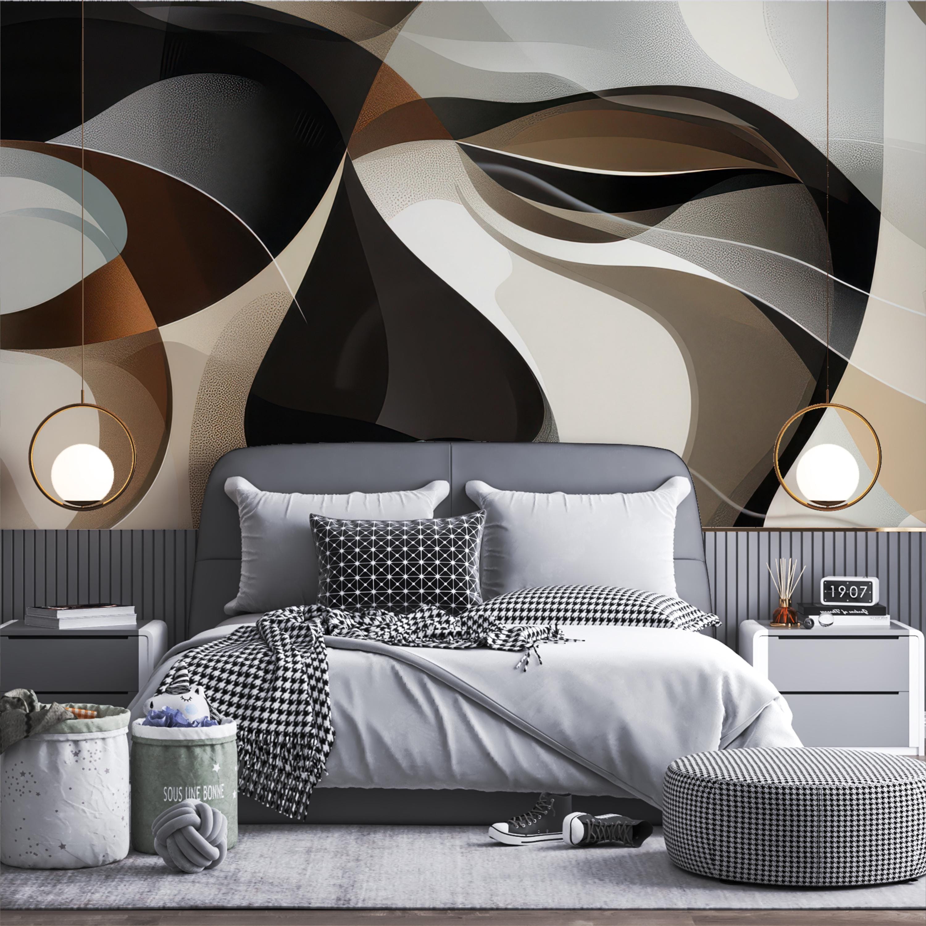 Soft Flowing Beige and Brown Abstract Wallpaper