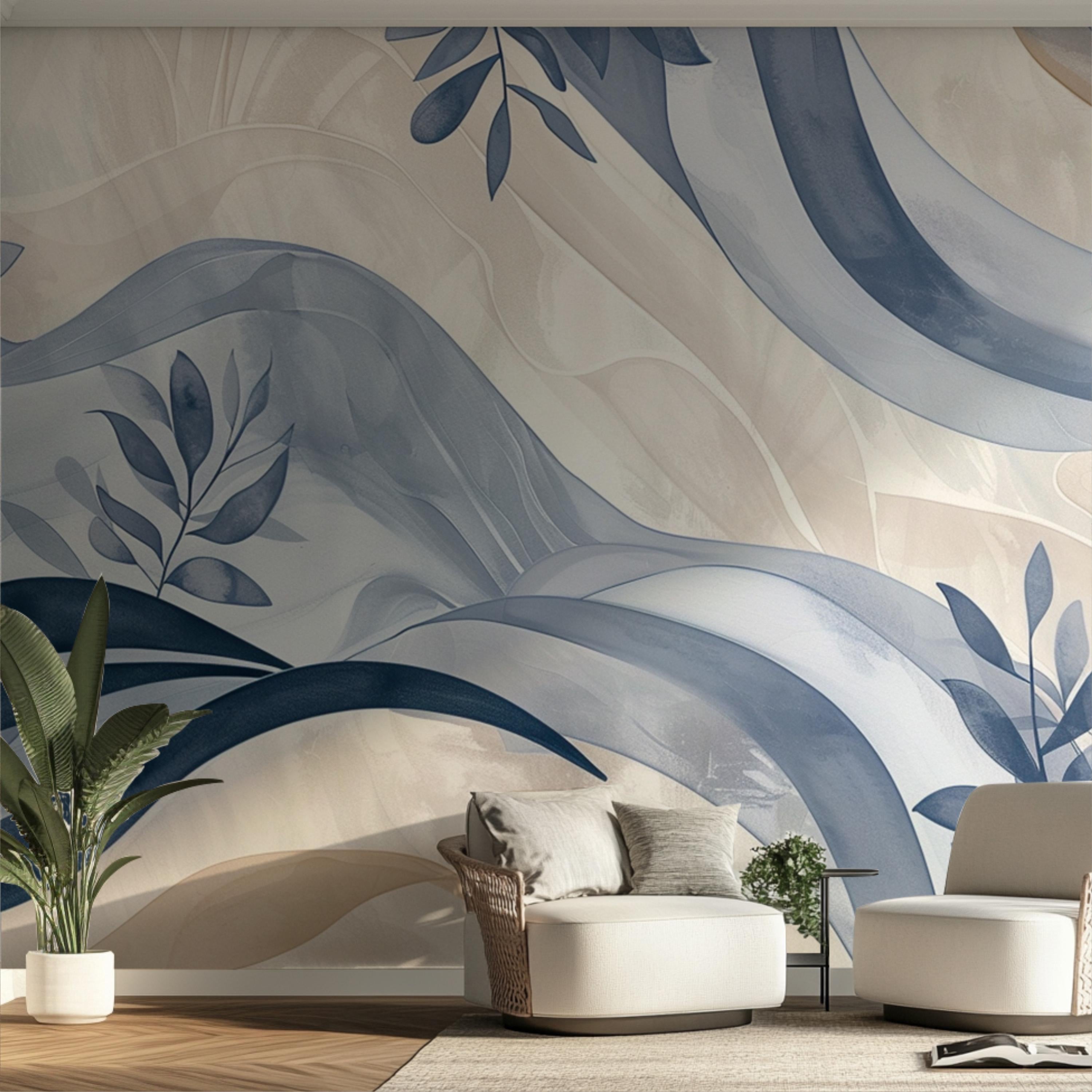 Soft Blue Abstract Leaf Wallpaper