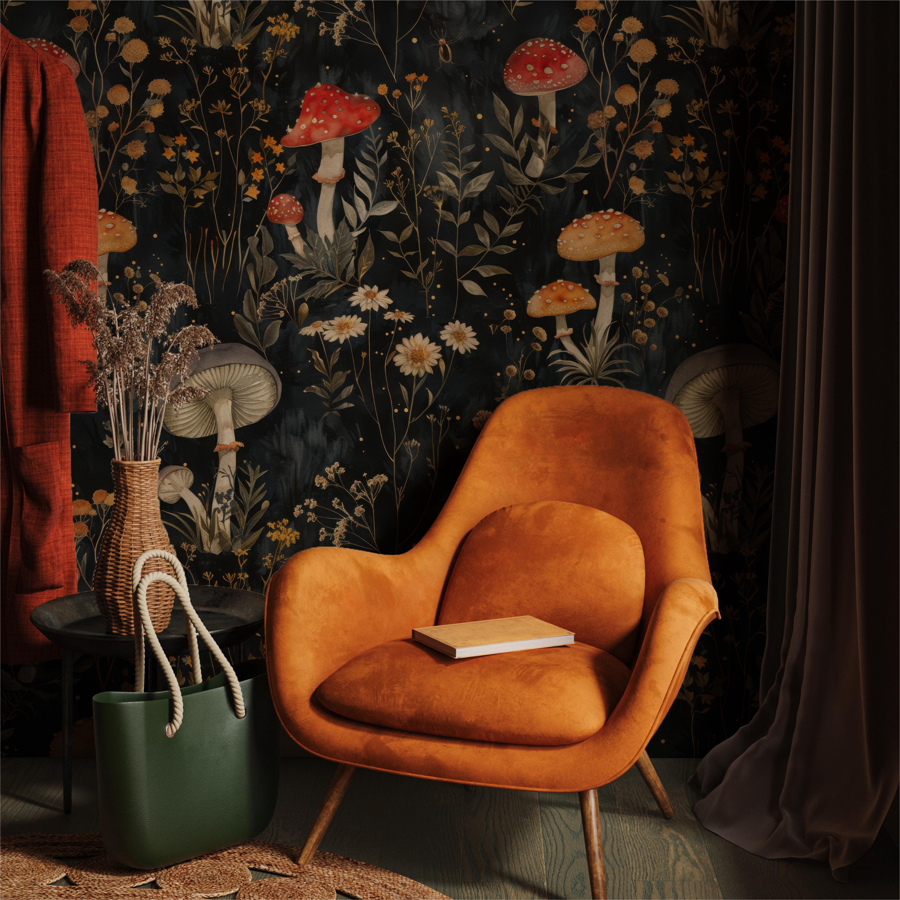 Dark Enchanted Forest Mushroom Wallpaper