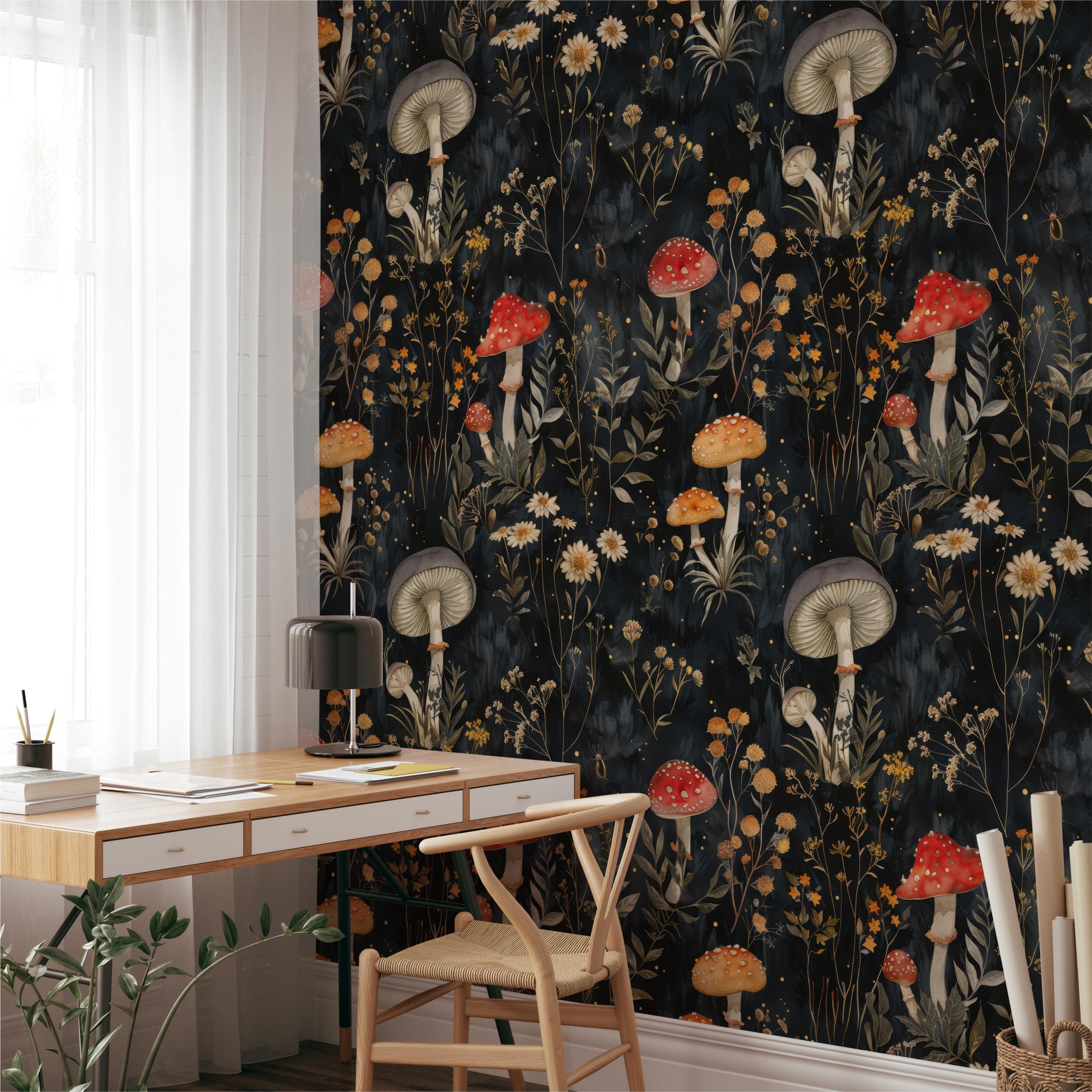 Dark Enchanted Forest Mushroom Wallpaper