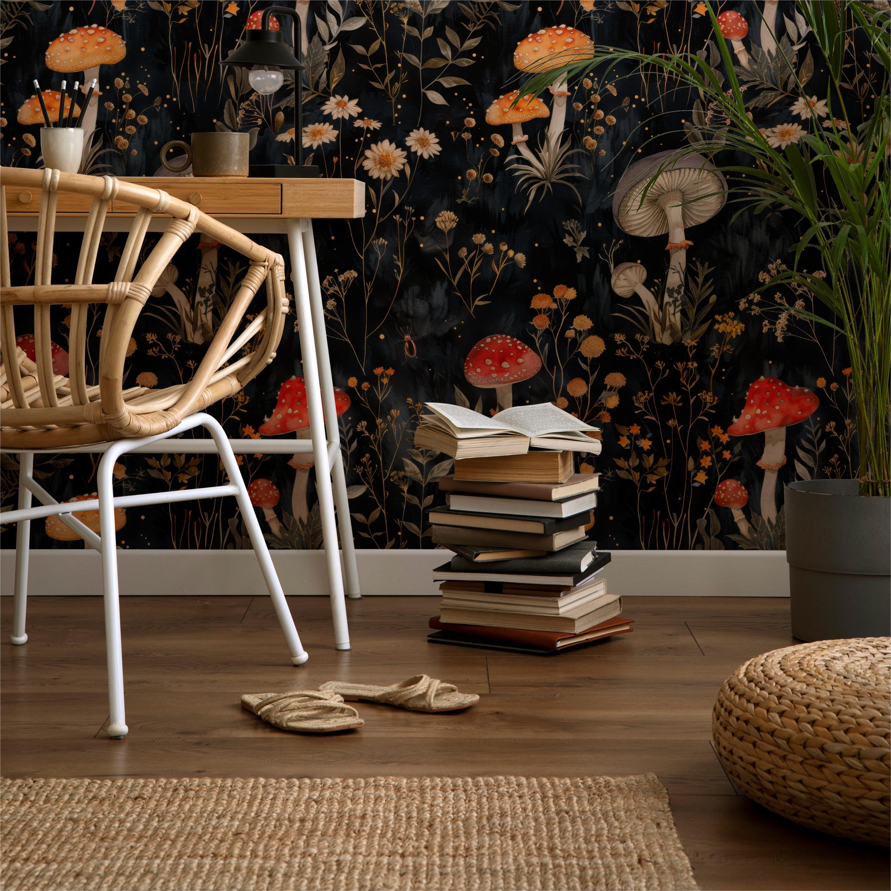 Dark Enchanted Forest Mushroom Wallpaper