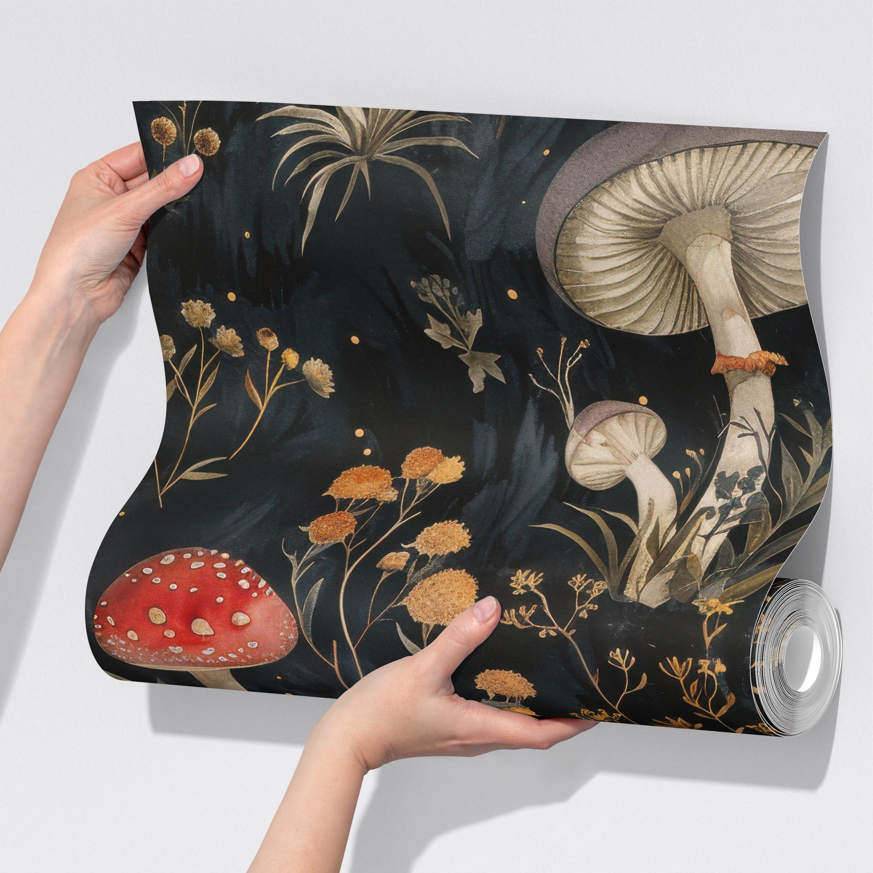 Dark Enchanted Forest Mushroom Wallpaper