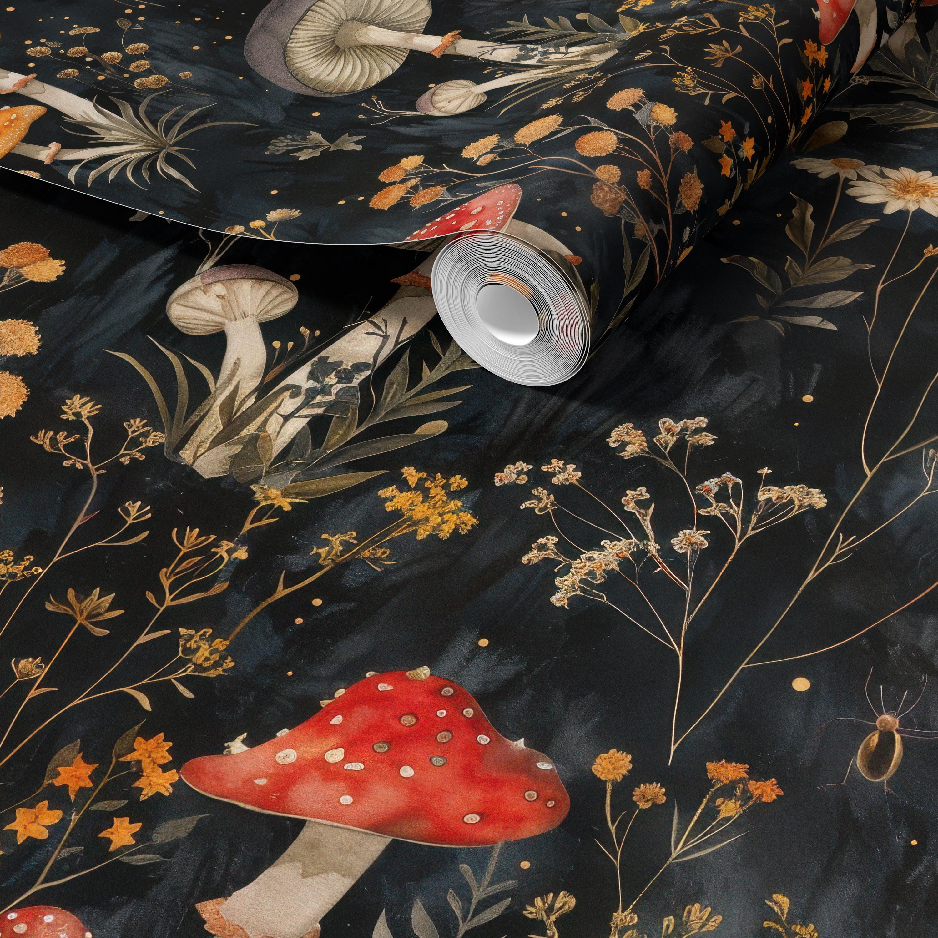 Dark Enchanted Forest Mushroom Wallpaper