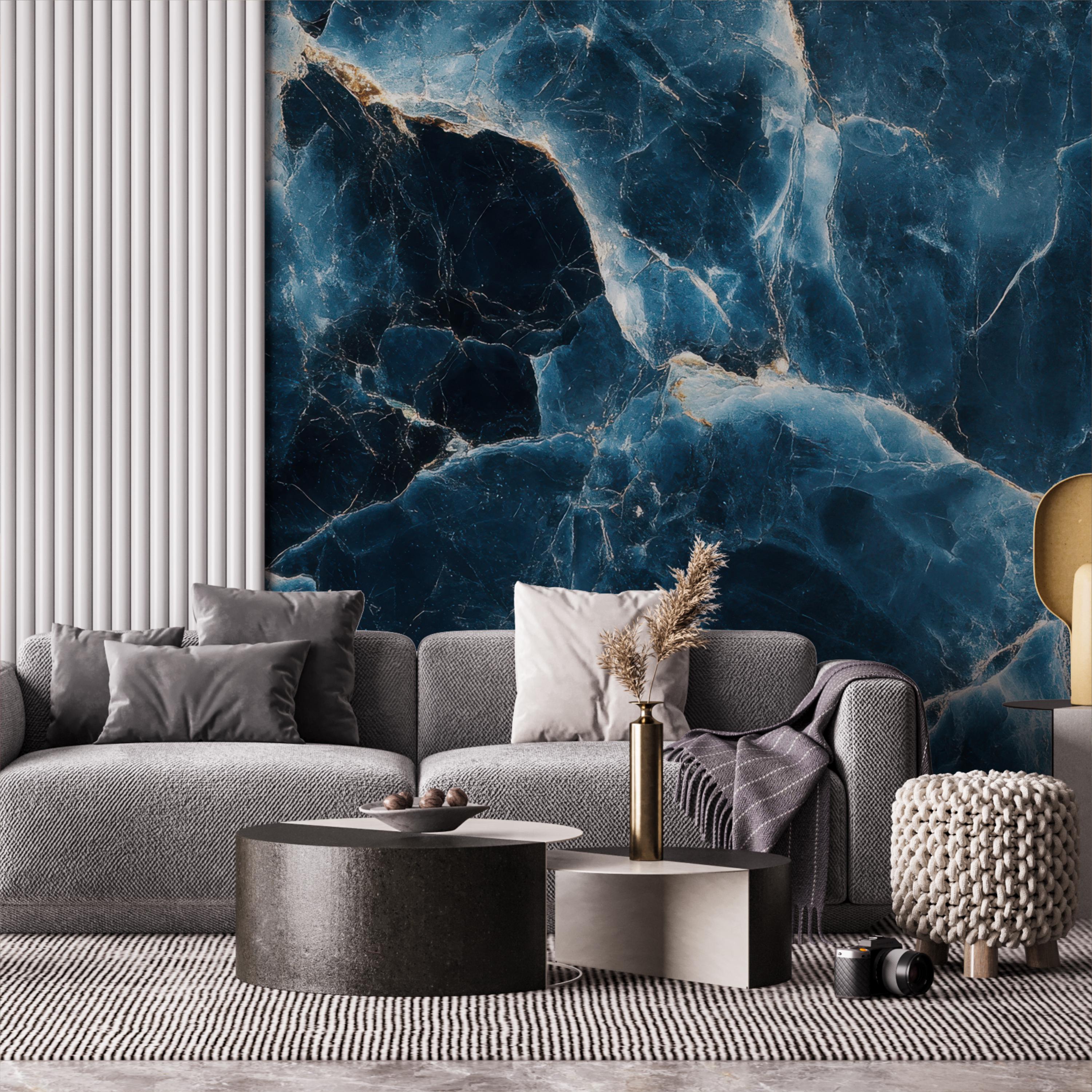 Dark Blue Marble With Gold Veins Wallpaper