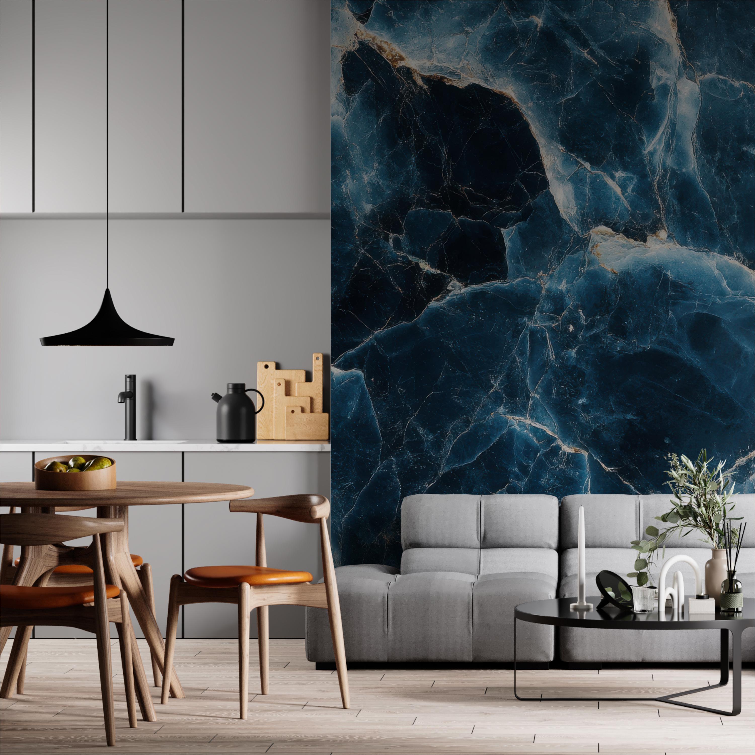 Dark Blue Marble With Gold Veins Wallpaper