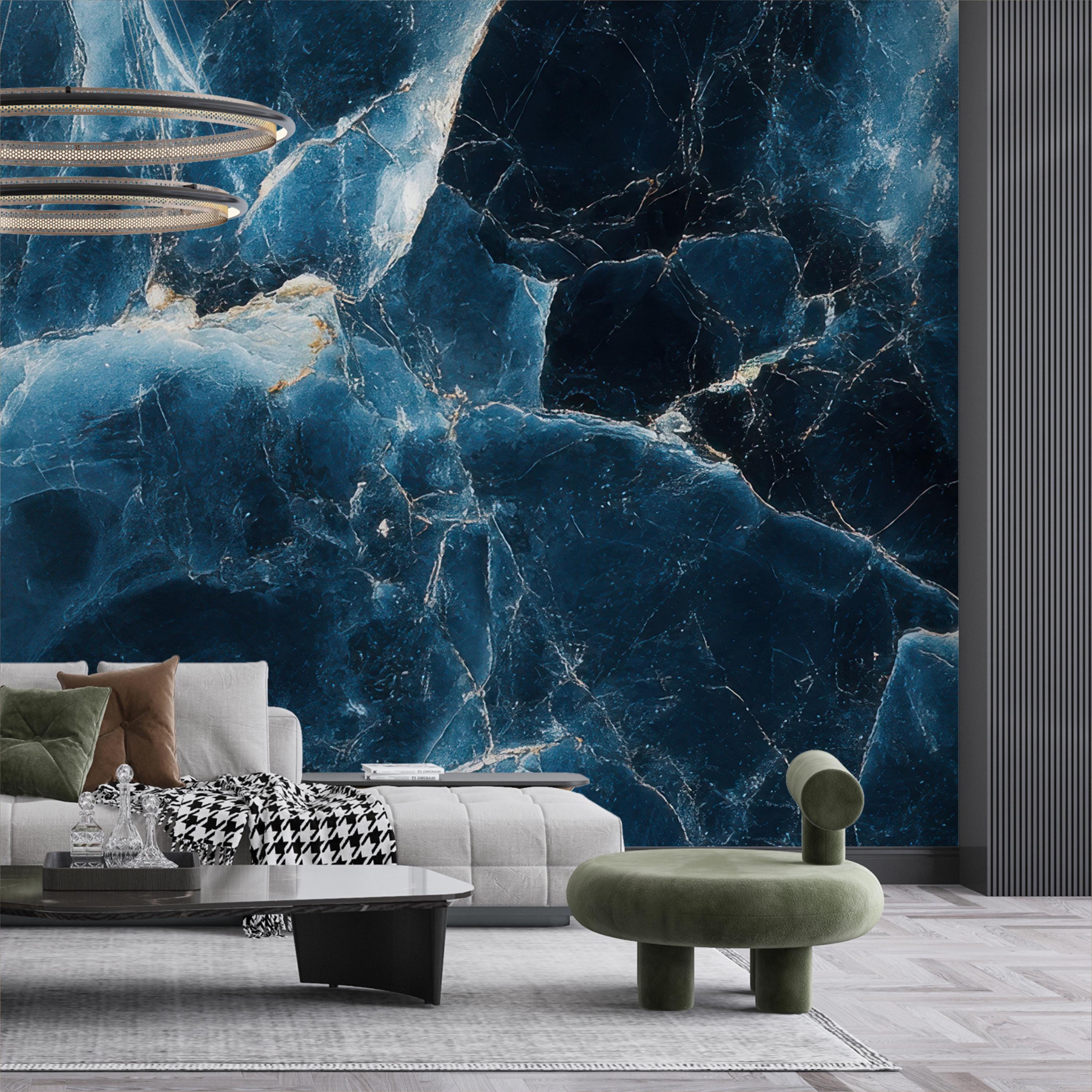 Dark Blue Marble With Gold Veins Wallpaper