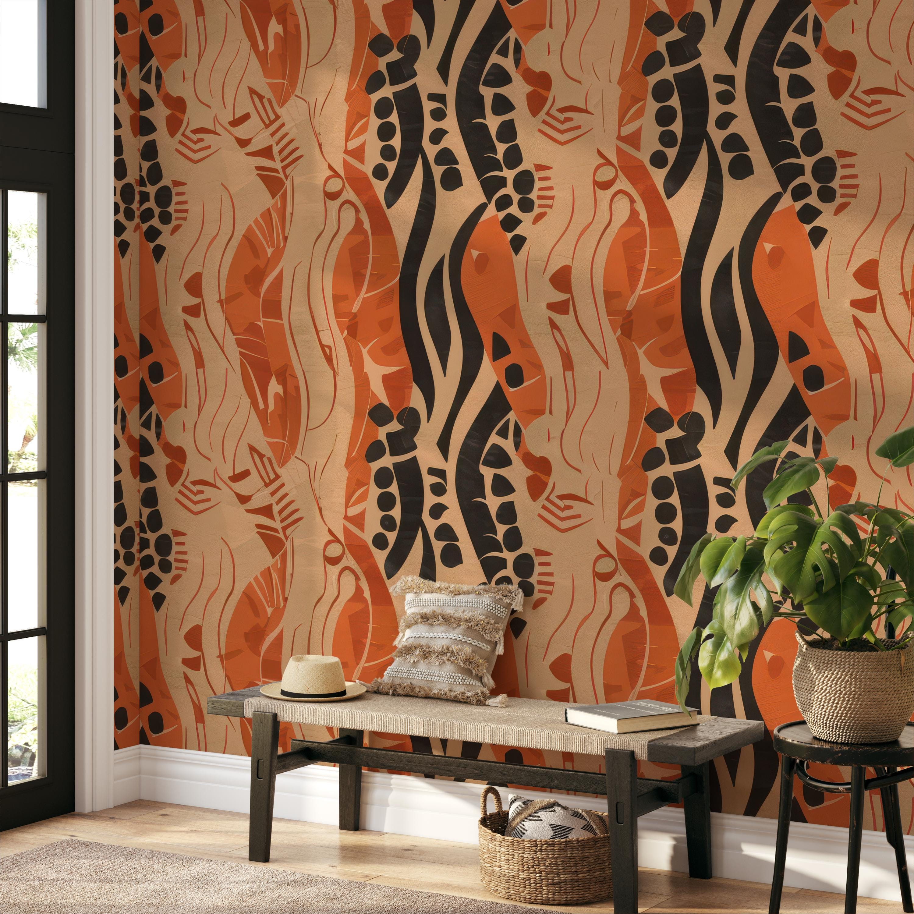 Orange and Black Tribal Wallpaper