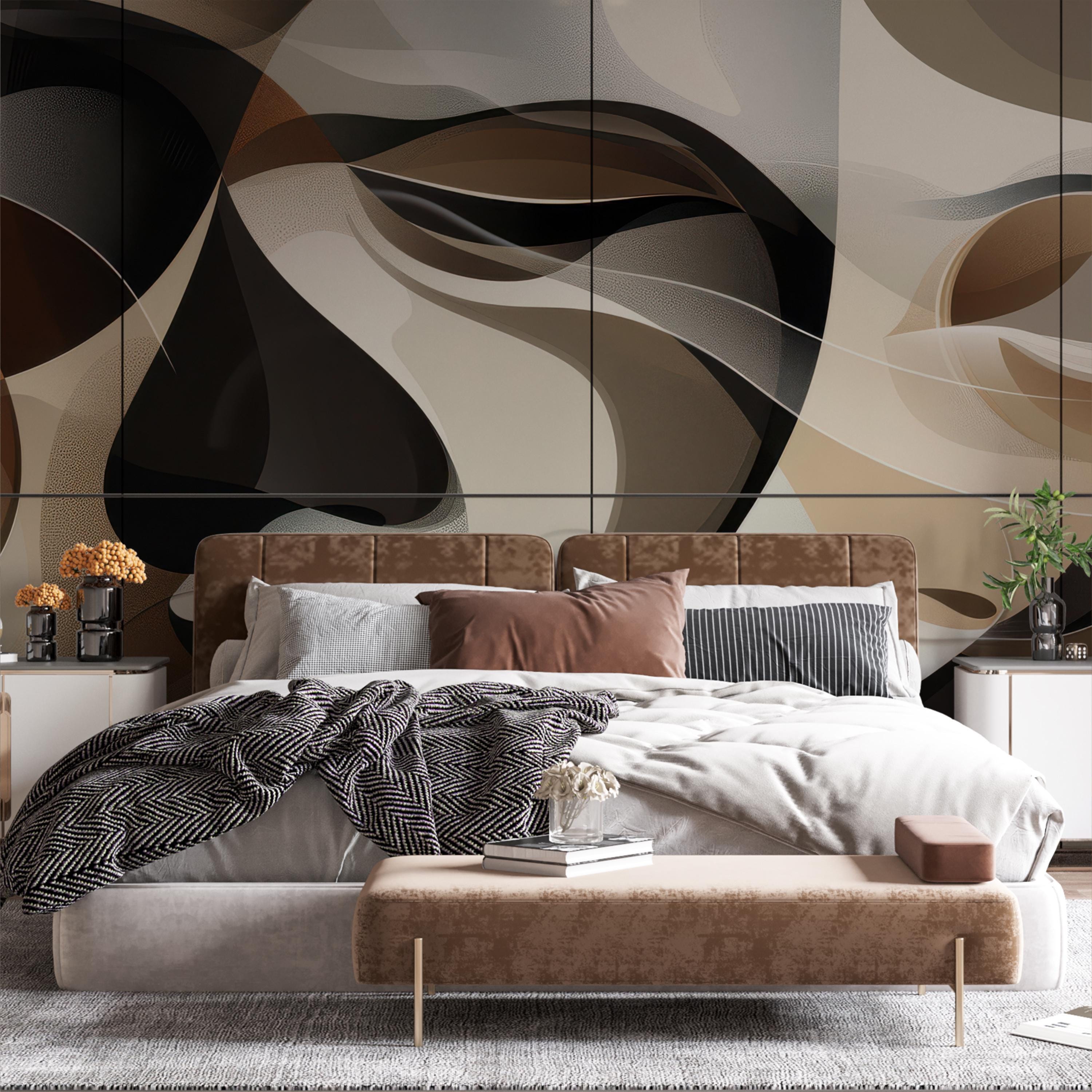 Soft Flowing Beige and Brown Abstract Wallpaper