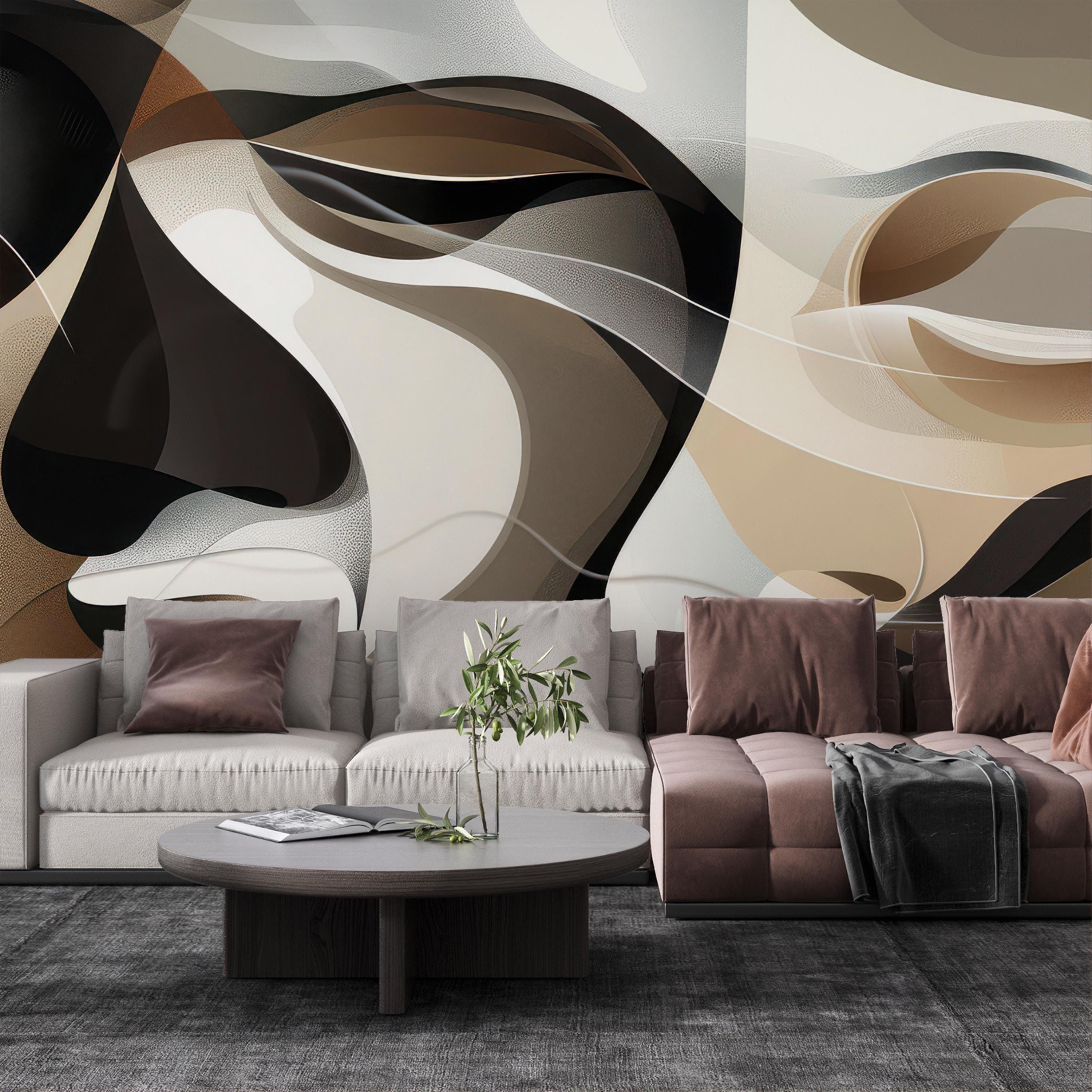 Soft Flowing Beige and Brown Abstract Wallpaper