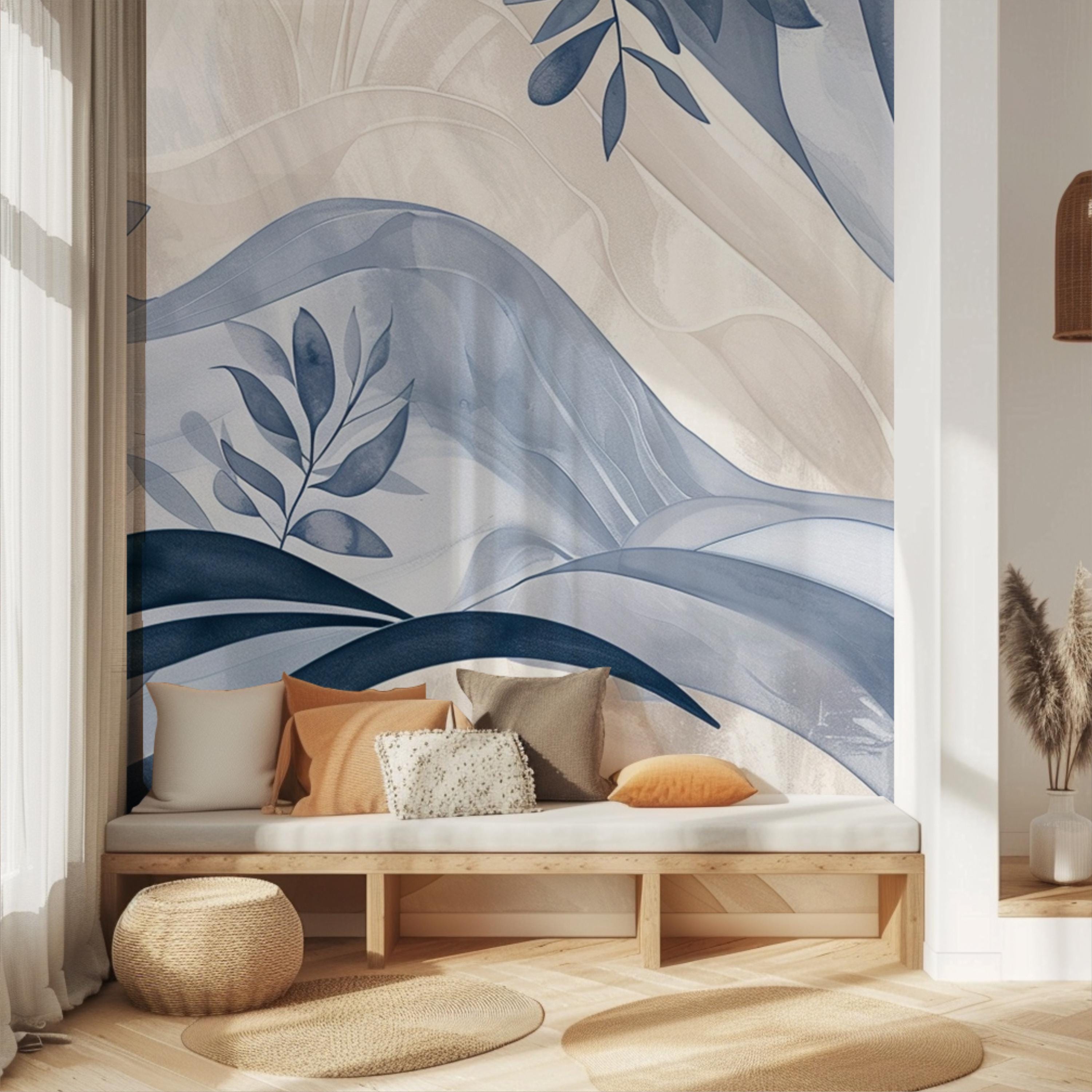 Soft Blue Abstract Leaf Wallpaper