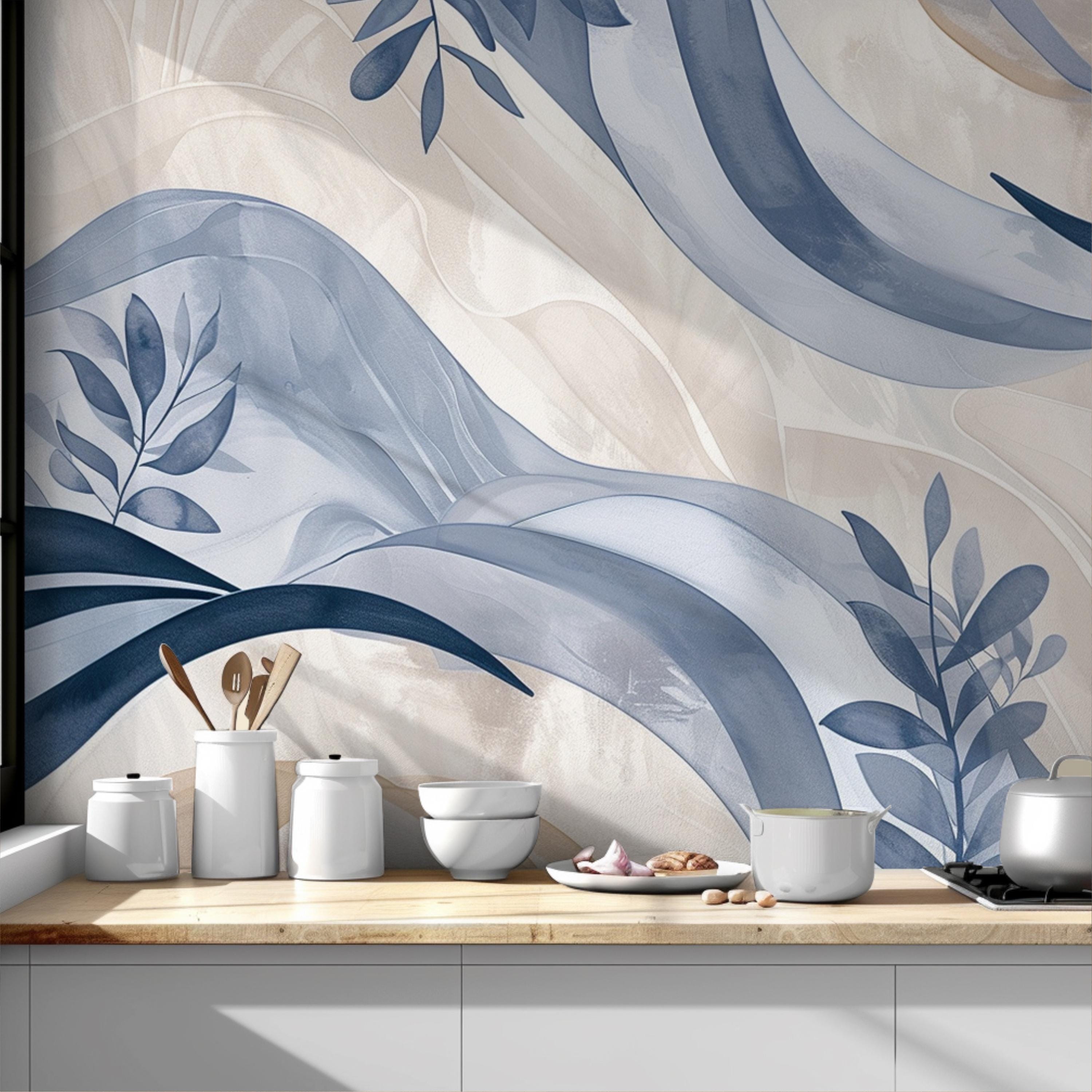 Soft Blue Abstract Leaf Wallpaper