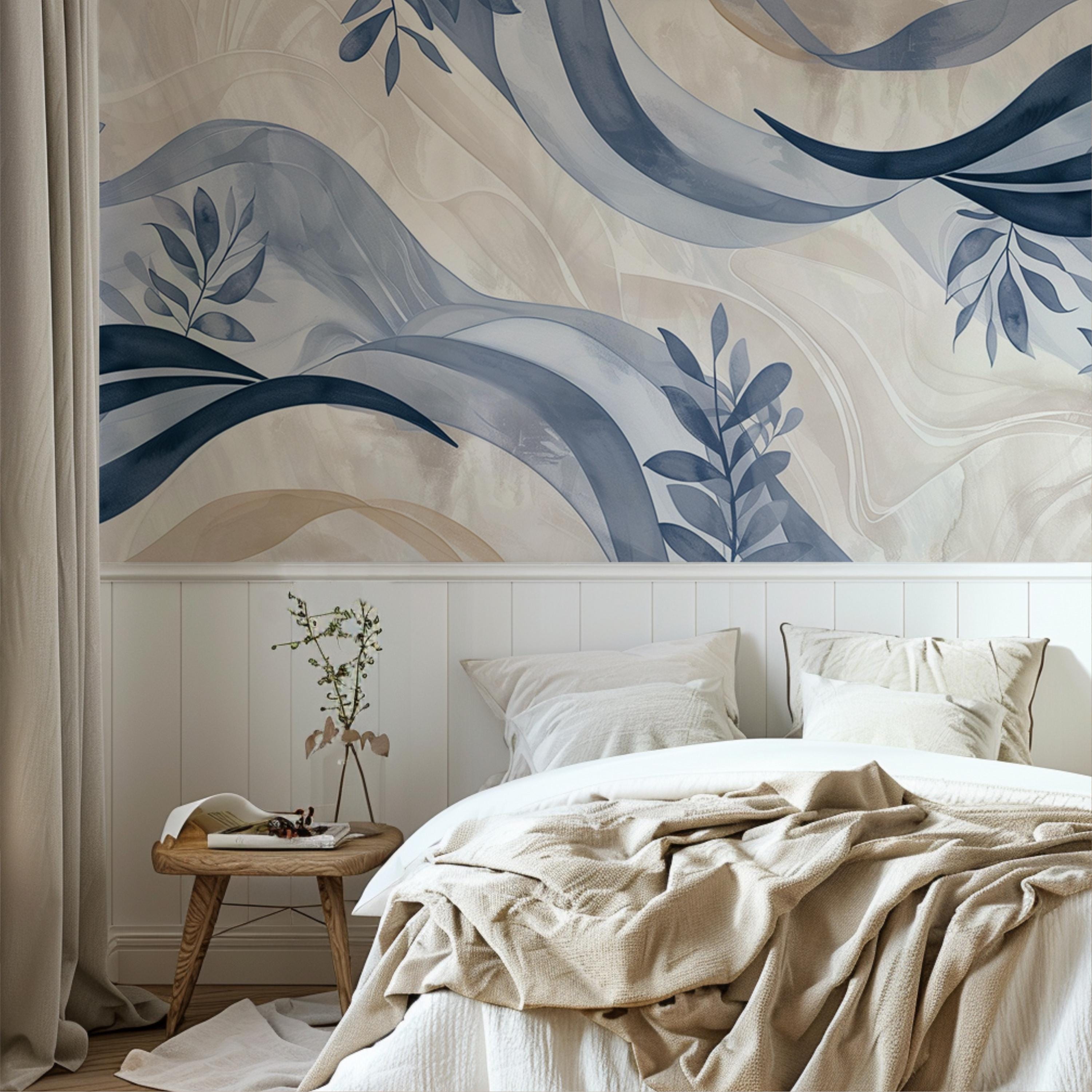 Soft Blue Abstract Leaf Wallpaper