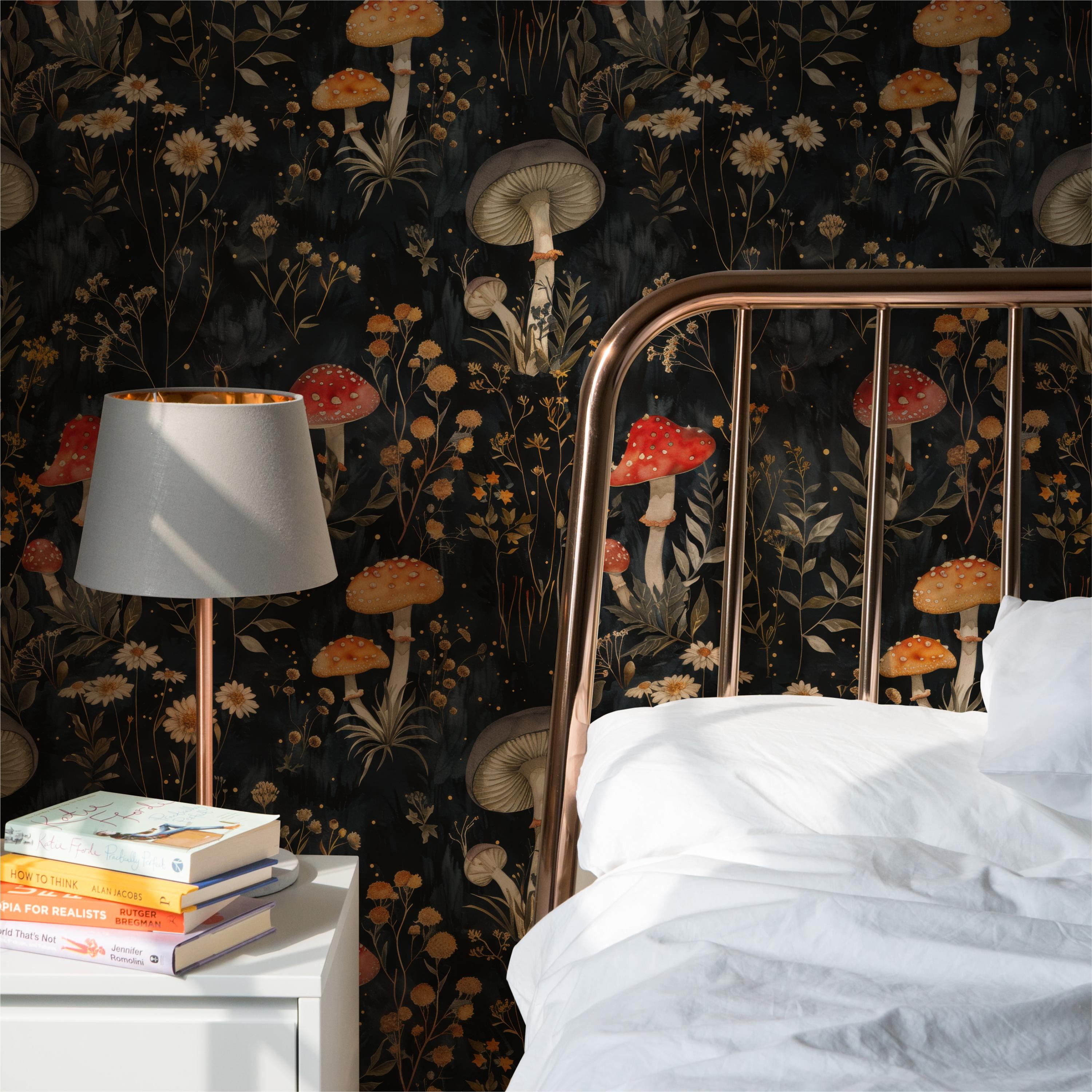 Dark Enchanted Forest Mushroom Wallpaper