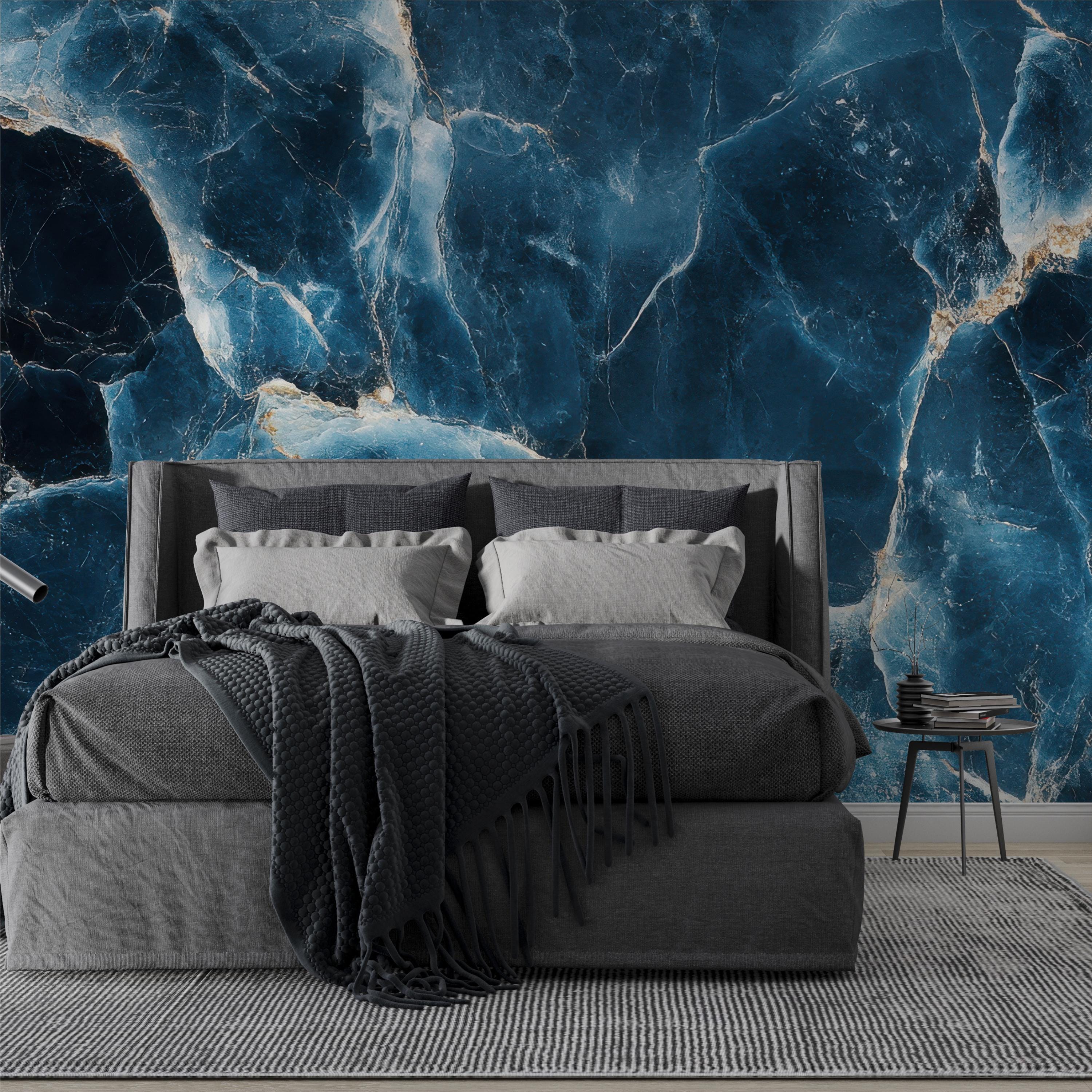 Dark Blue Marble With Gold Veins Wallpaper