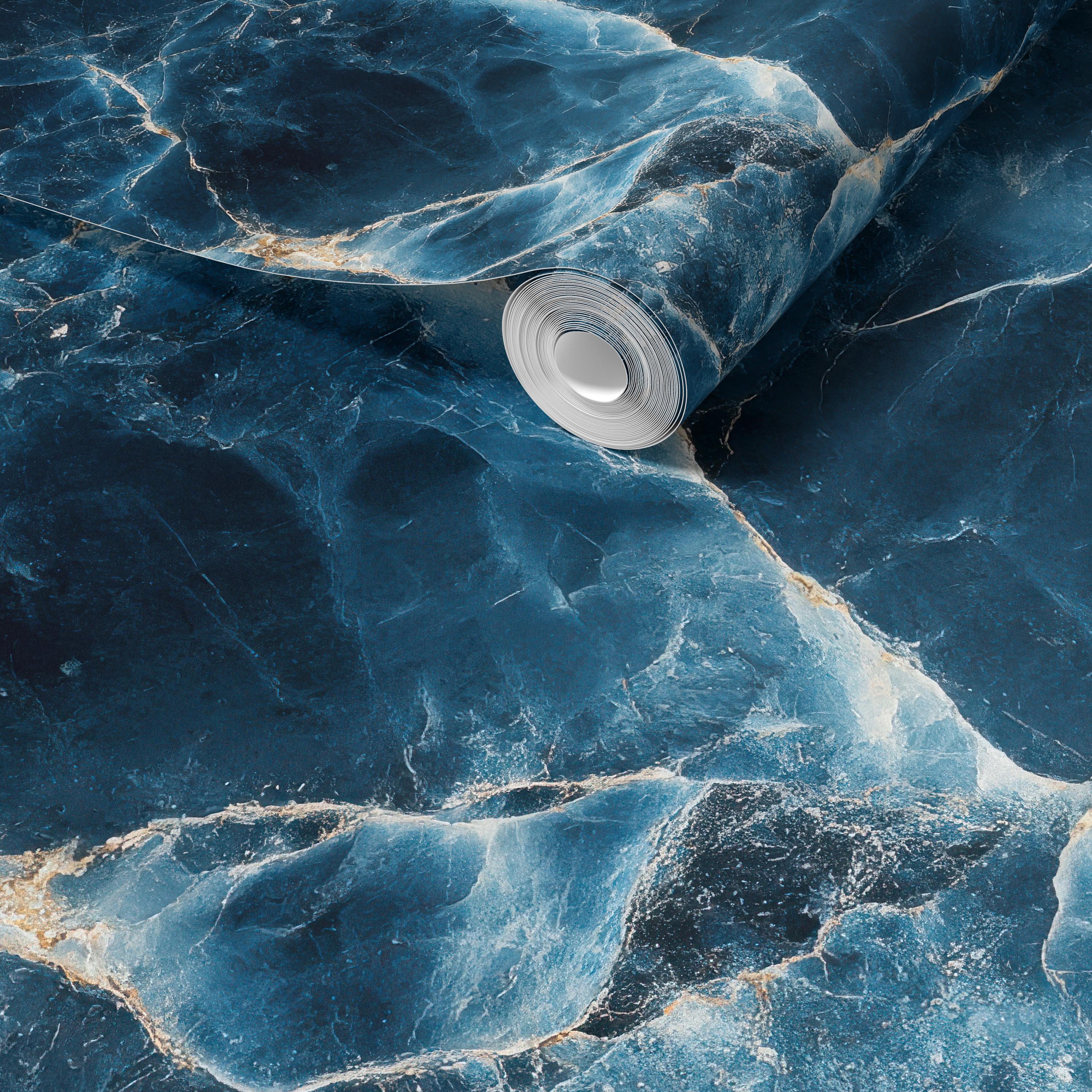 Dark Blue Marble With Gold Veins Wallpaper